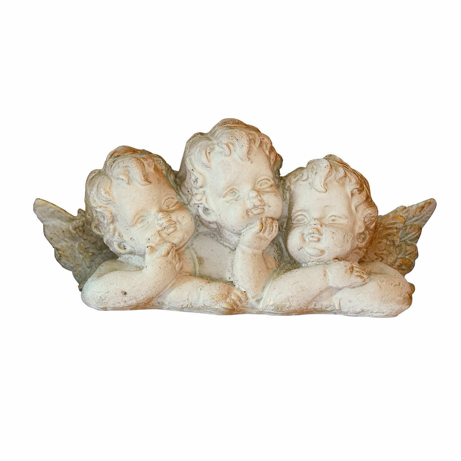 Anges décoratifs Nivardo Figurine de trois anges en céramique blanche patinée, décoration élégante pour intérieur et jardin