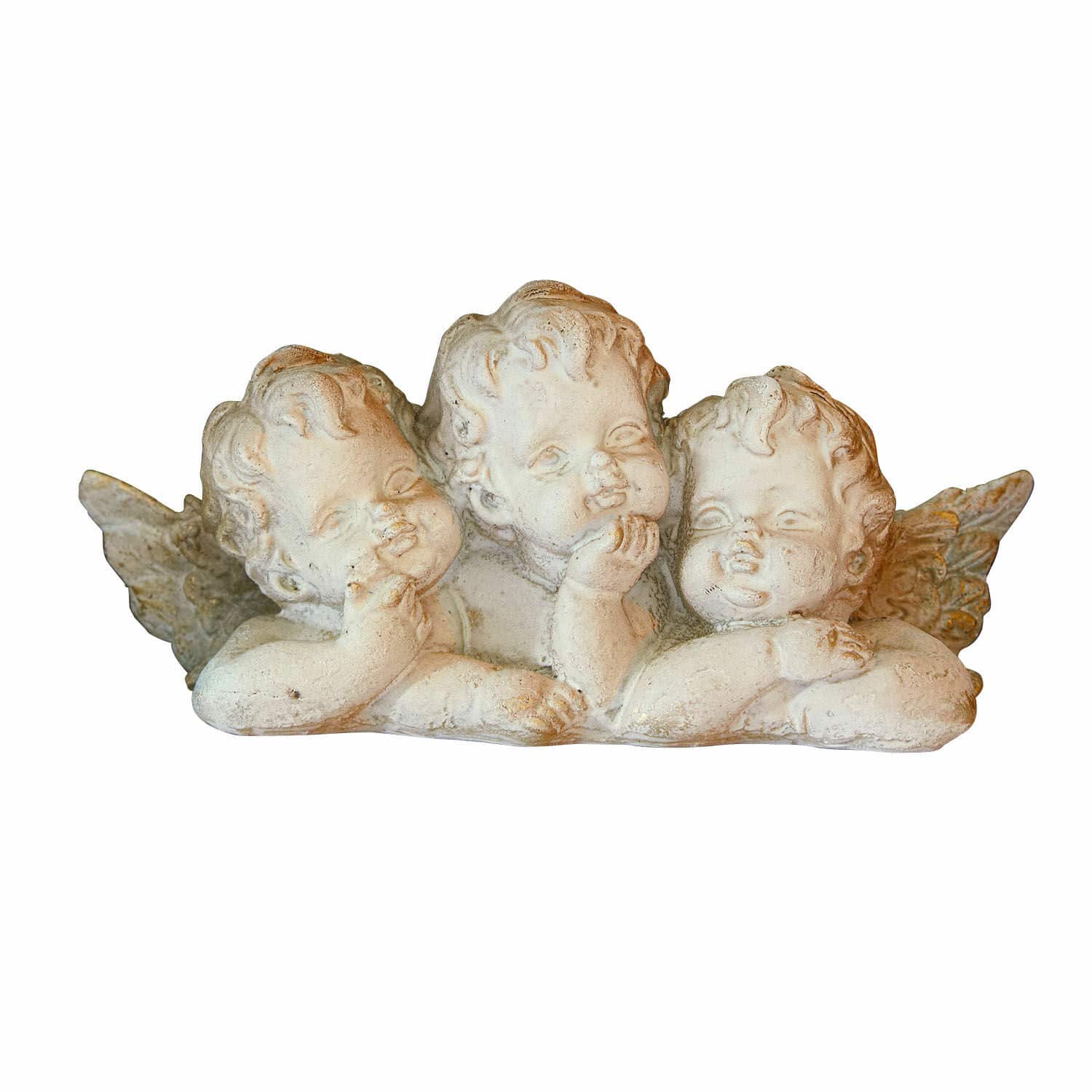 Anges décoratifs Nivardo Figurine de trois anges en céramique blanche patinée, décoration élégante pour intérieur et jardin