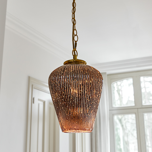 Suspension en verre strié marron avec chaîne métallique, luminaire décoratif pour intérieur moderne