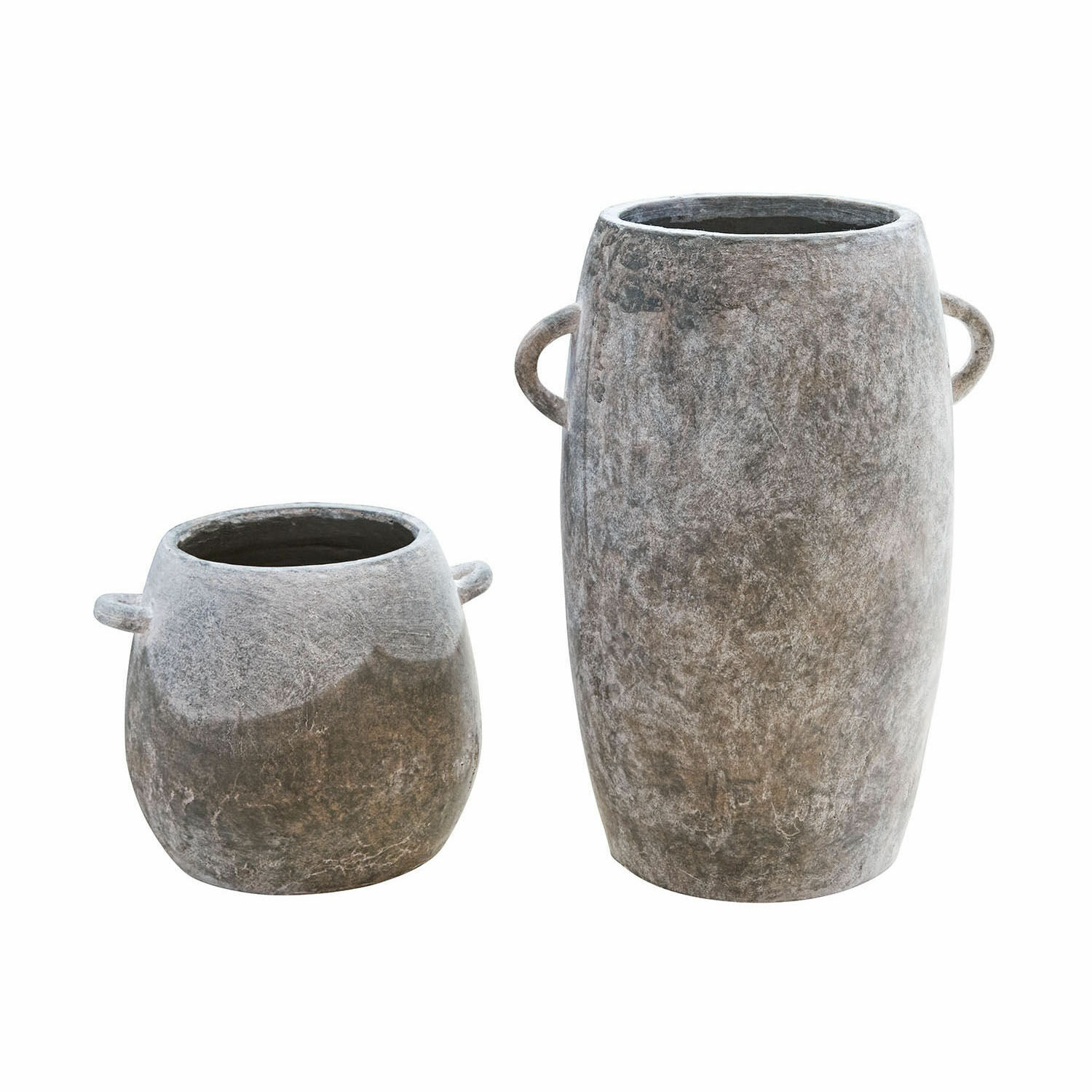Lot de 2 cache-pots Cœuron Ensemble de deux pots en céramique grise avec poignées, parfaits pour la décoration intérieure et extérieure