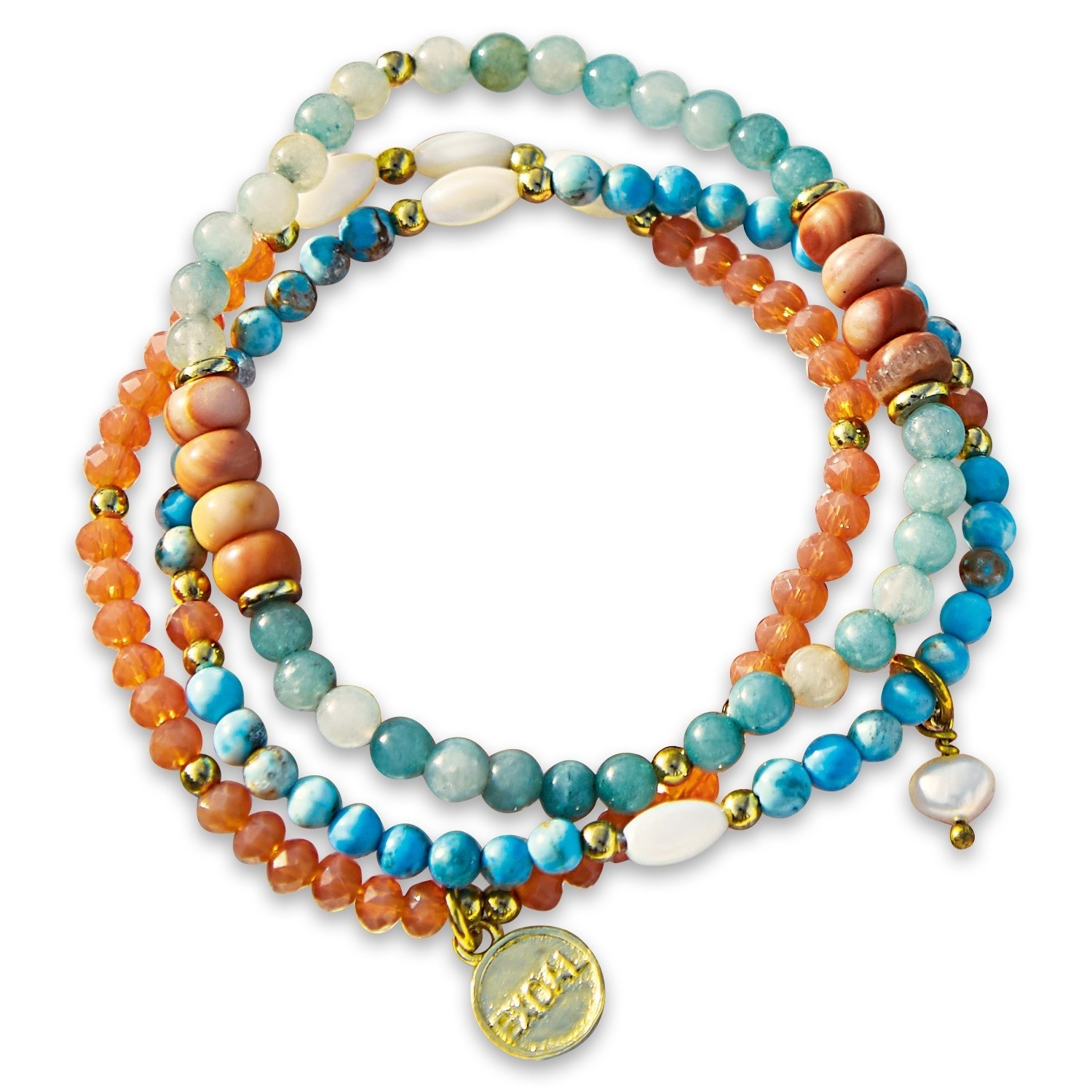 Lot de 3 bracelets Pía Bracelet coloré en perles de pierre et métal avec pendentif, bijou tendance pour femme