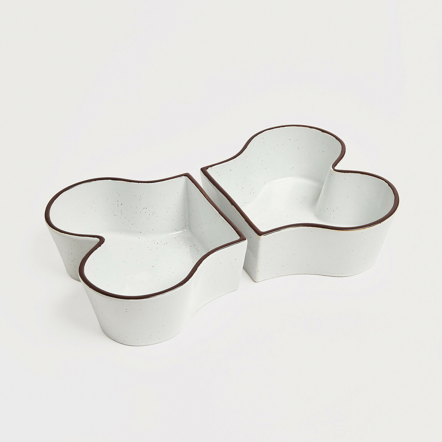 Lot de 2 gamelles Barkona Deux bols en céramique blanche en forme de cœur avec bordure marron pour servir des snacks