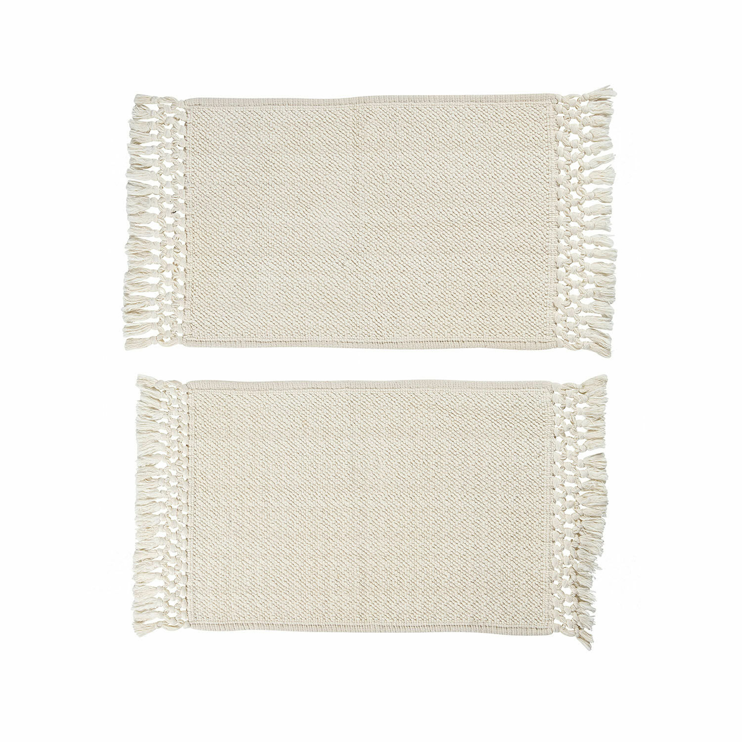 Lot de deux tapis de bain crème Faelwyn en coton avec franges, doux et absorbants