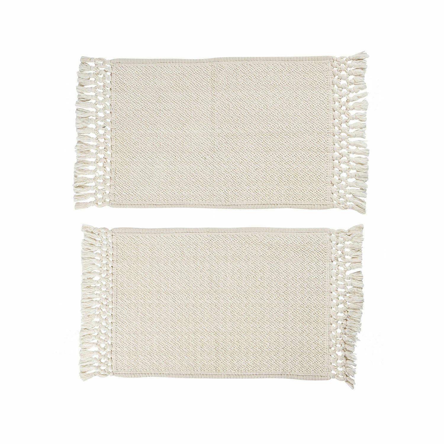 crème Lot de deux tapis de bain crème Faelwyn en coton avec franges, doux et absorbants