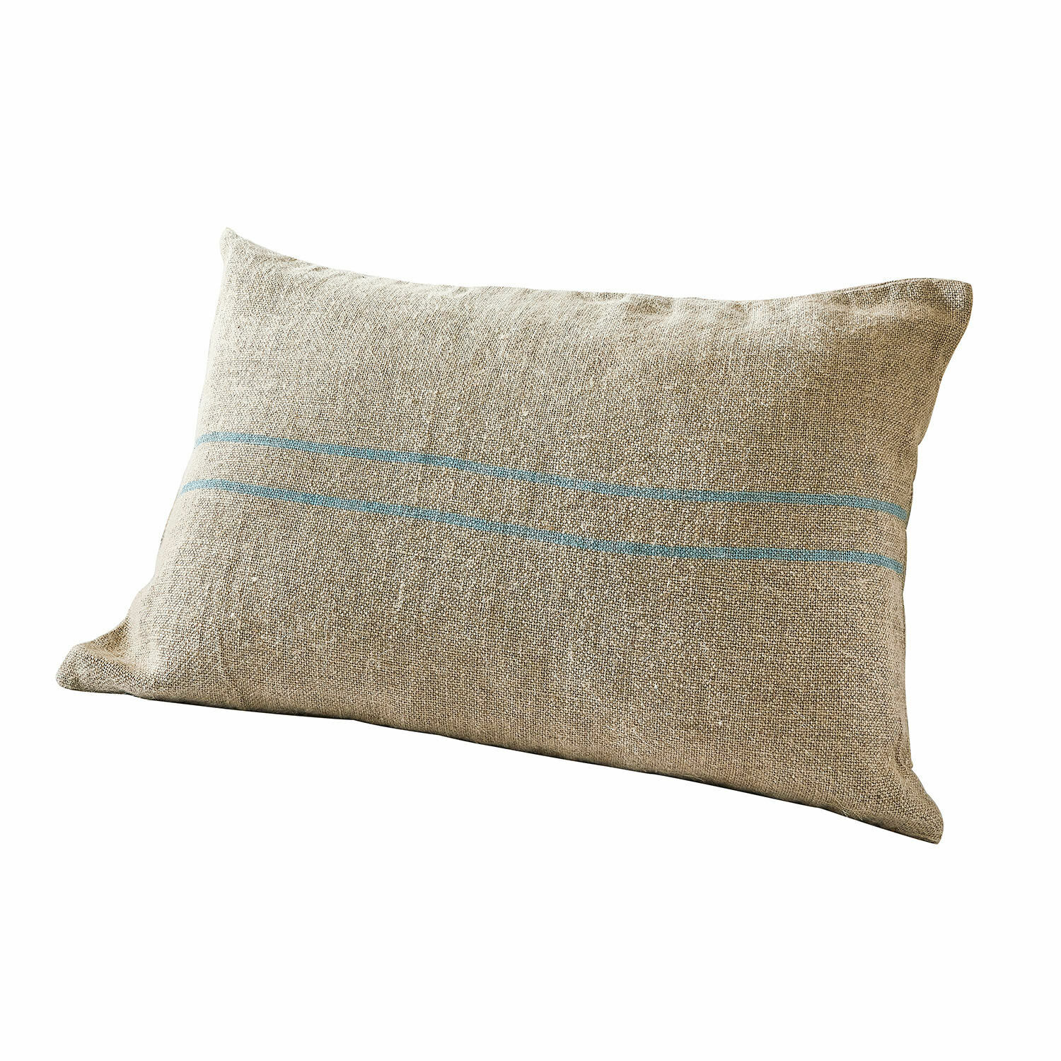 Housse de coussin Arrentès Coussin décoratif beige en lin avec rayures bleues pour salon et chambre