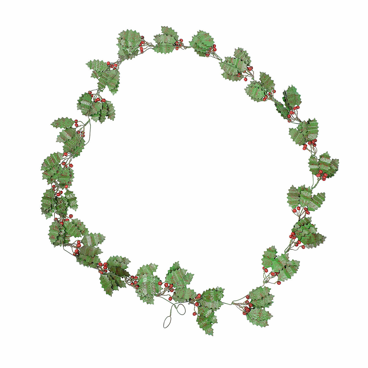 Couronne décorative avec feuilles vertes et baies rouges pour décoration de Noël intérieure