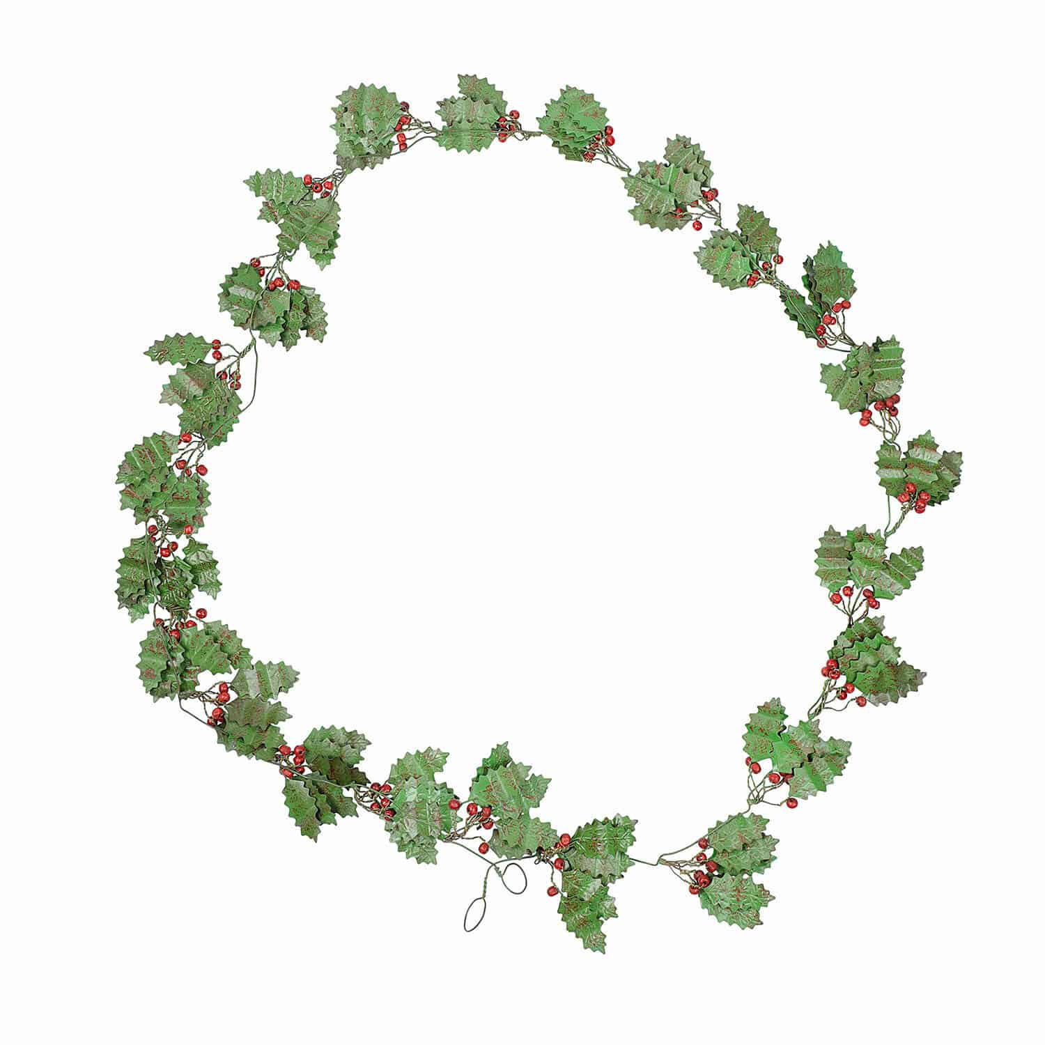 Guirlande Fleur Couronne décorative avec feuilles vertes et baies rouges pour décoration de Noël intérieure