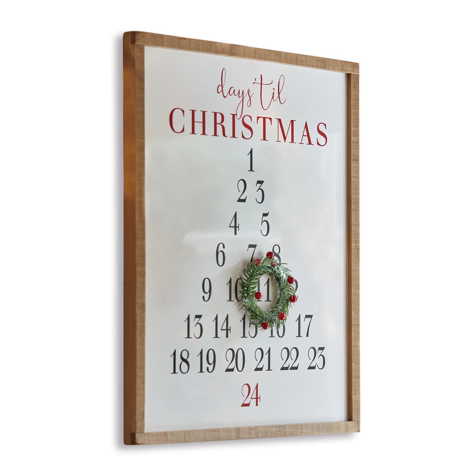 Panneau décoratif Lagunes Cadre en bois avec calendrier de l'Avent mural numéroté et couronne décorative de Noël