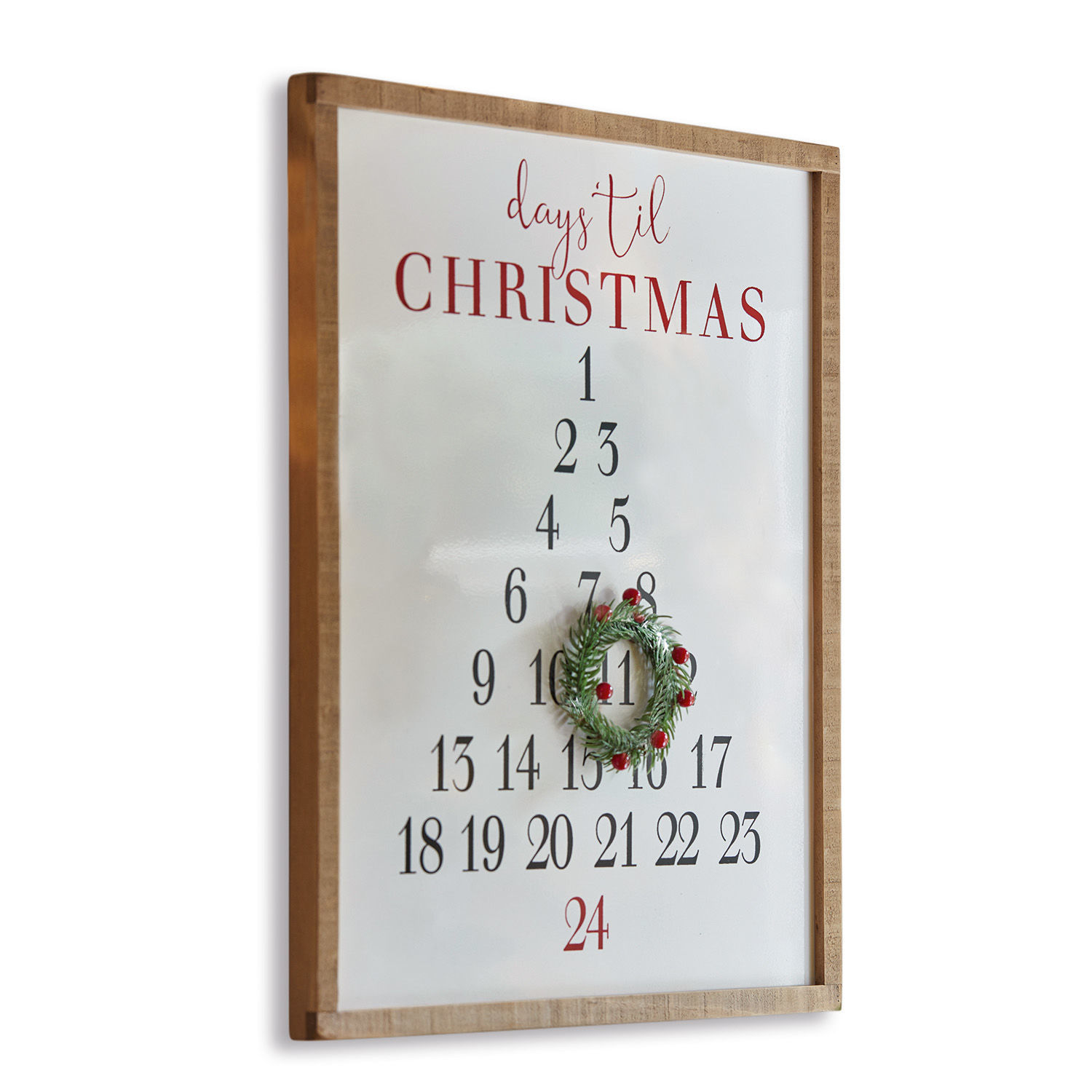 Panneau décoratif Lagunes Cadre en bois avec calendrier de l'Avent mural numéroté et couronne décorative de Noël