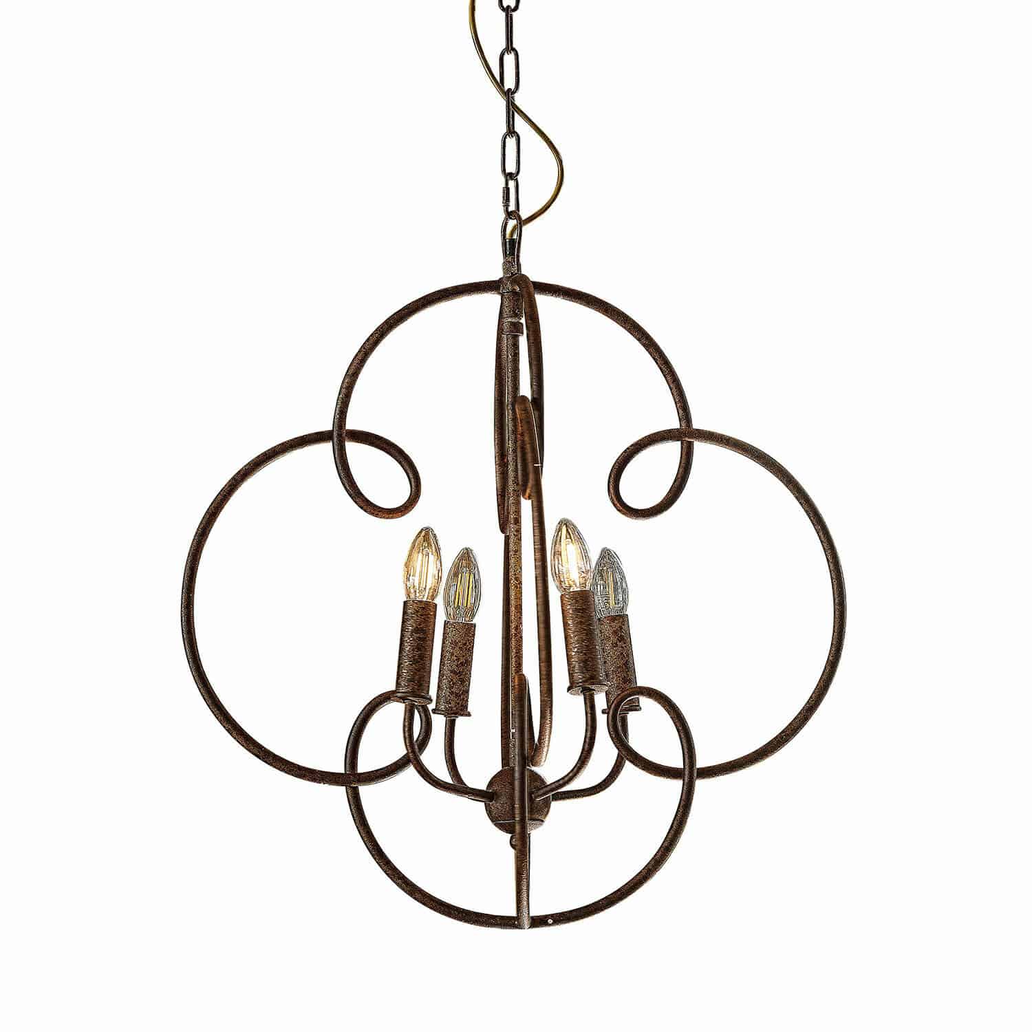 Lustre Rahima Lustre en métal brun rustique avec quatre ampoules, éclairage décoratif pour salon