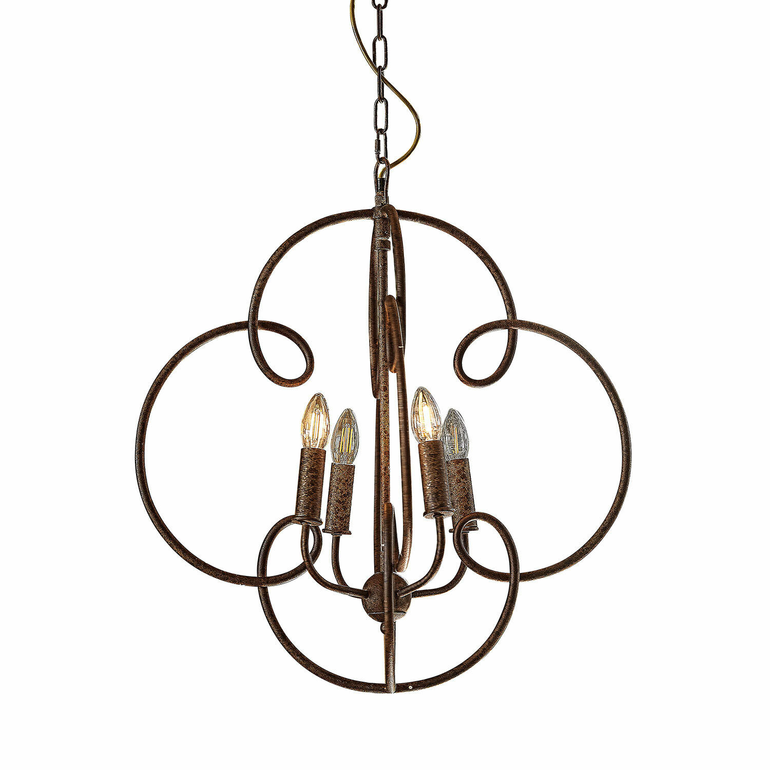 Lustre Rahima Lustre en métal brun rustique avec quatre ampoules, éclairage décoratif pour salon