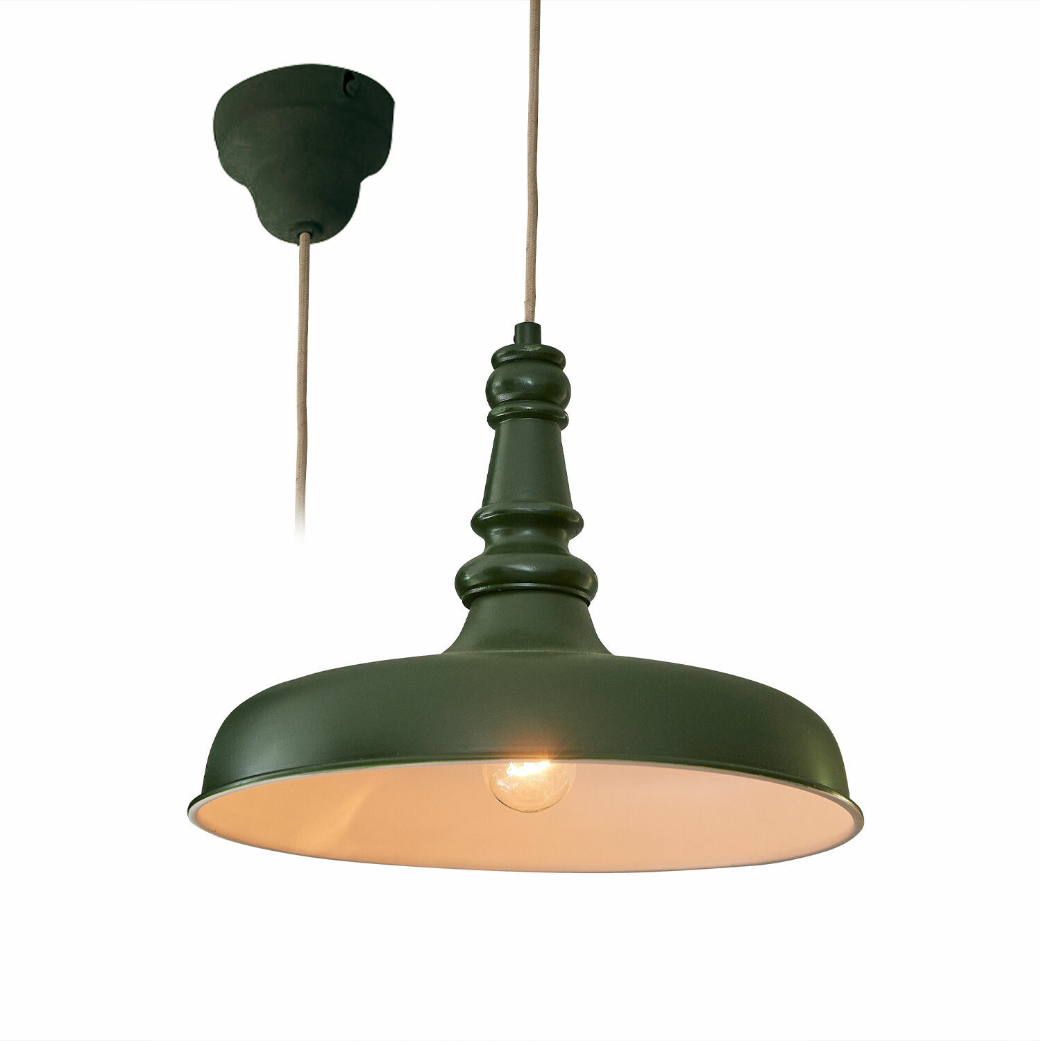 vert foncé Suspension Camryn en métal vert foncé avec intérieur clair, lampe de plafond élégante pour salon