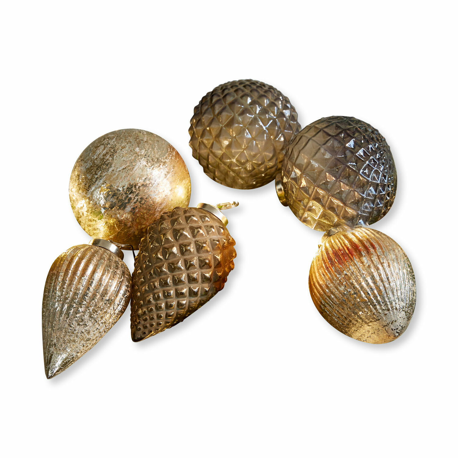 Lot de 6 décorations de Noël Layounne Ensemble de décorations de Noël en verre doré et brun avec textures et reflets brillants