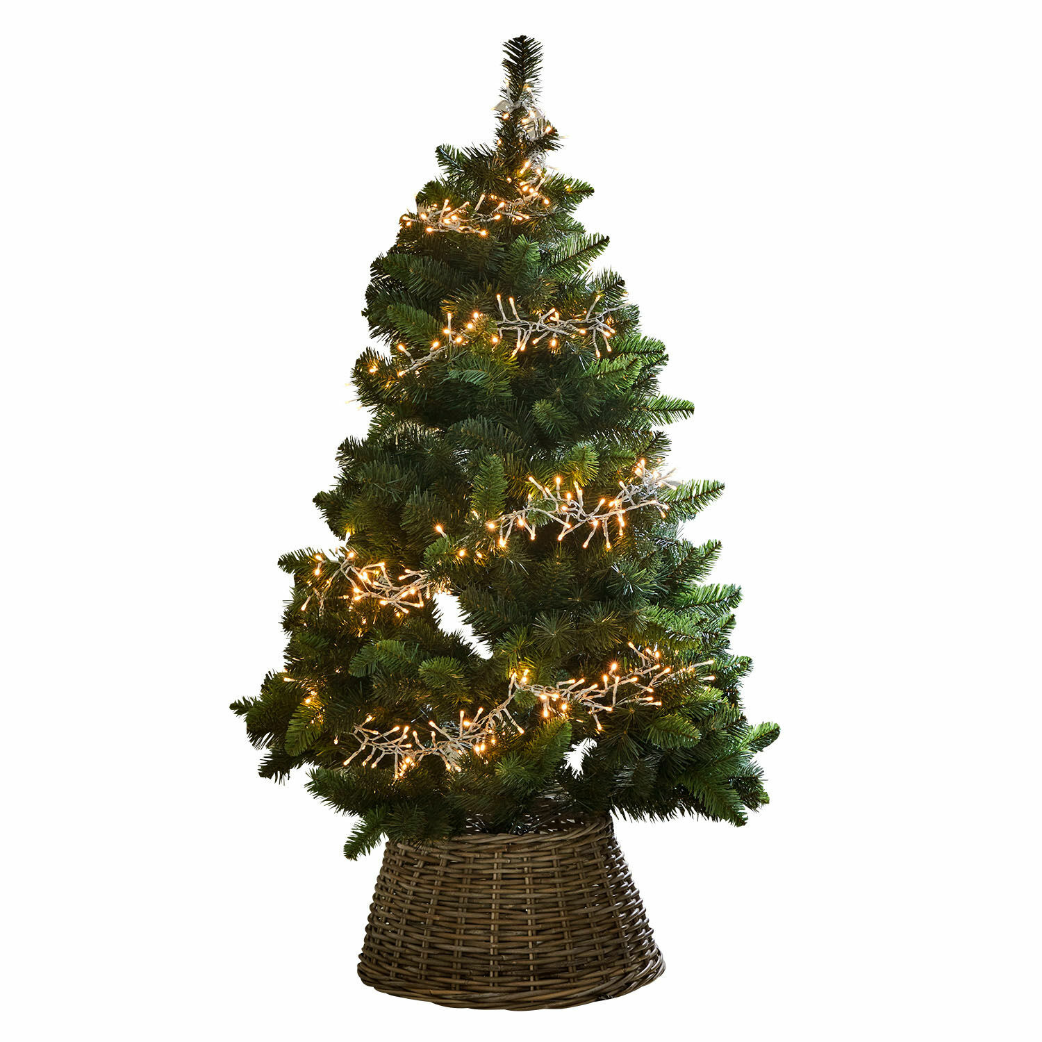 Sapin de Noël Svalberg Sapin artificiel vert avec guirlande lumineuse blanche chaude dans un panier en osier, décoration de Noël
