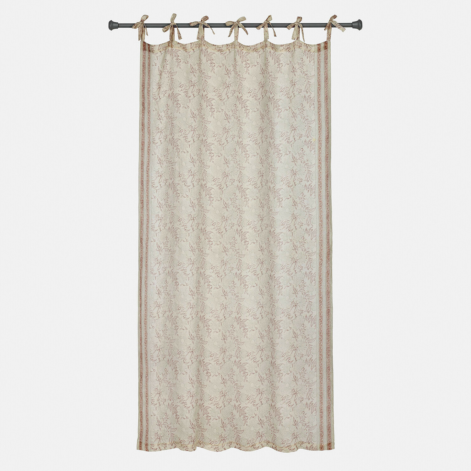 Rideau Floréane Rideau beige à motif floral délicat avec liens noués, tissu décoratif pour intérieur élégant
