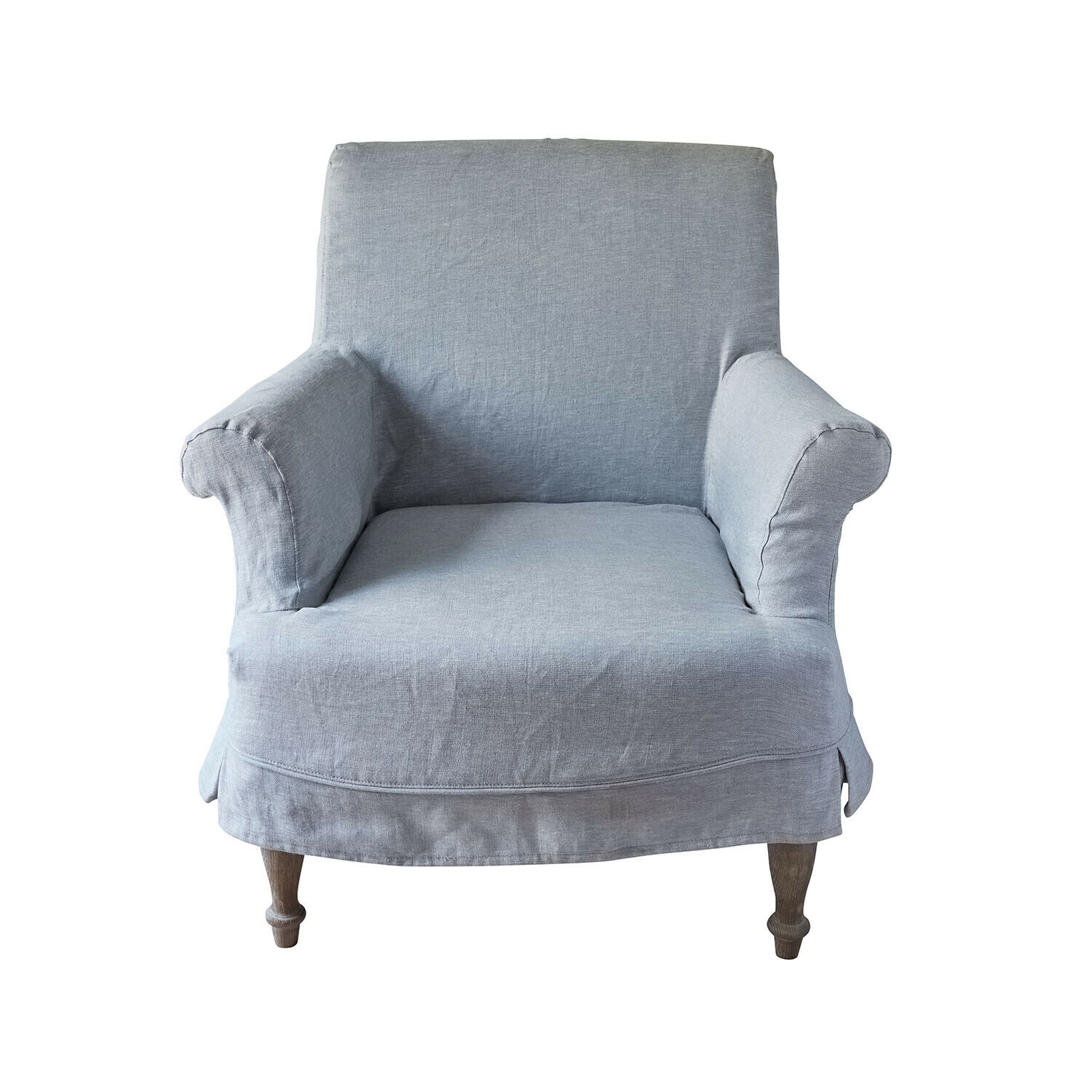 bleu clair Fauteuil Everleighs bleu clair en tissu lin avec pieds en bois, siège confortable pour salon