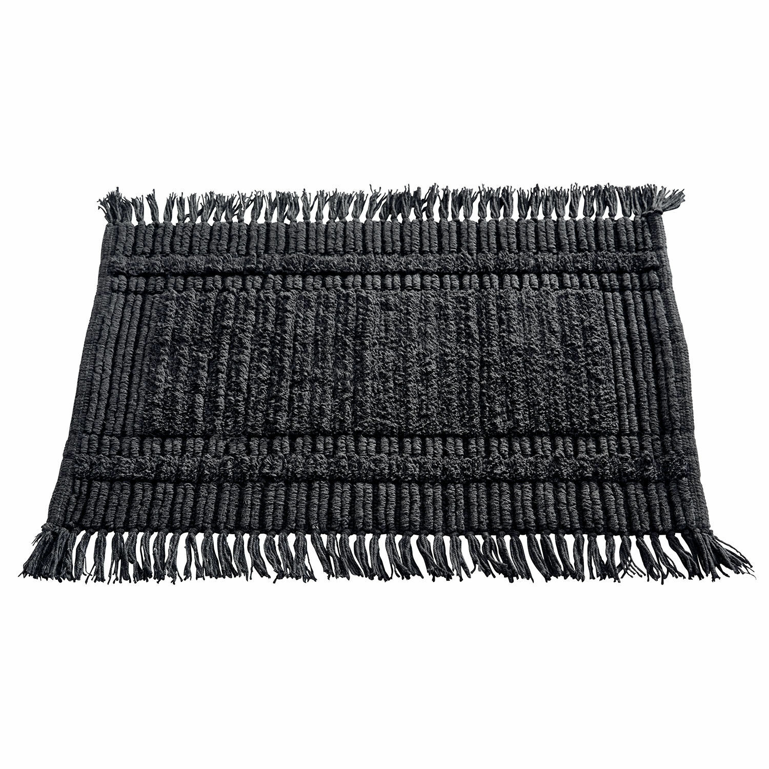 Tapis de bain Nexilo Tapis en coton noir avec franges, doux et décoratif pour intérieur, tapis de salle de bain ou entrée