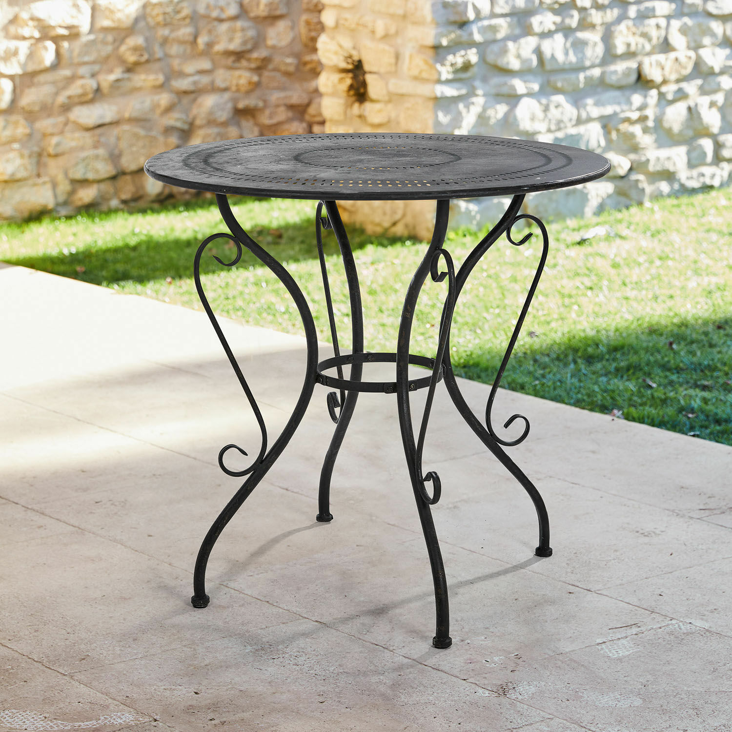 Table Aube Table de jardin ronde en métal noir avec pieds décoratifs pour terrasse et extérieur