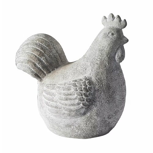 Figurine de poule en pierre grise, décoration naturelle pour jardin ou intérieur, style rustique