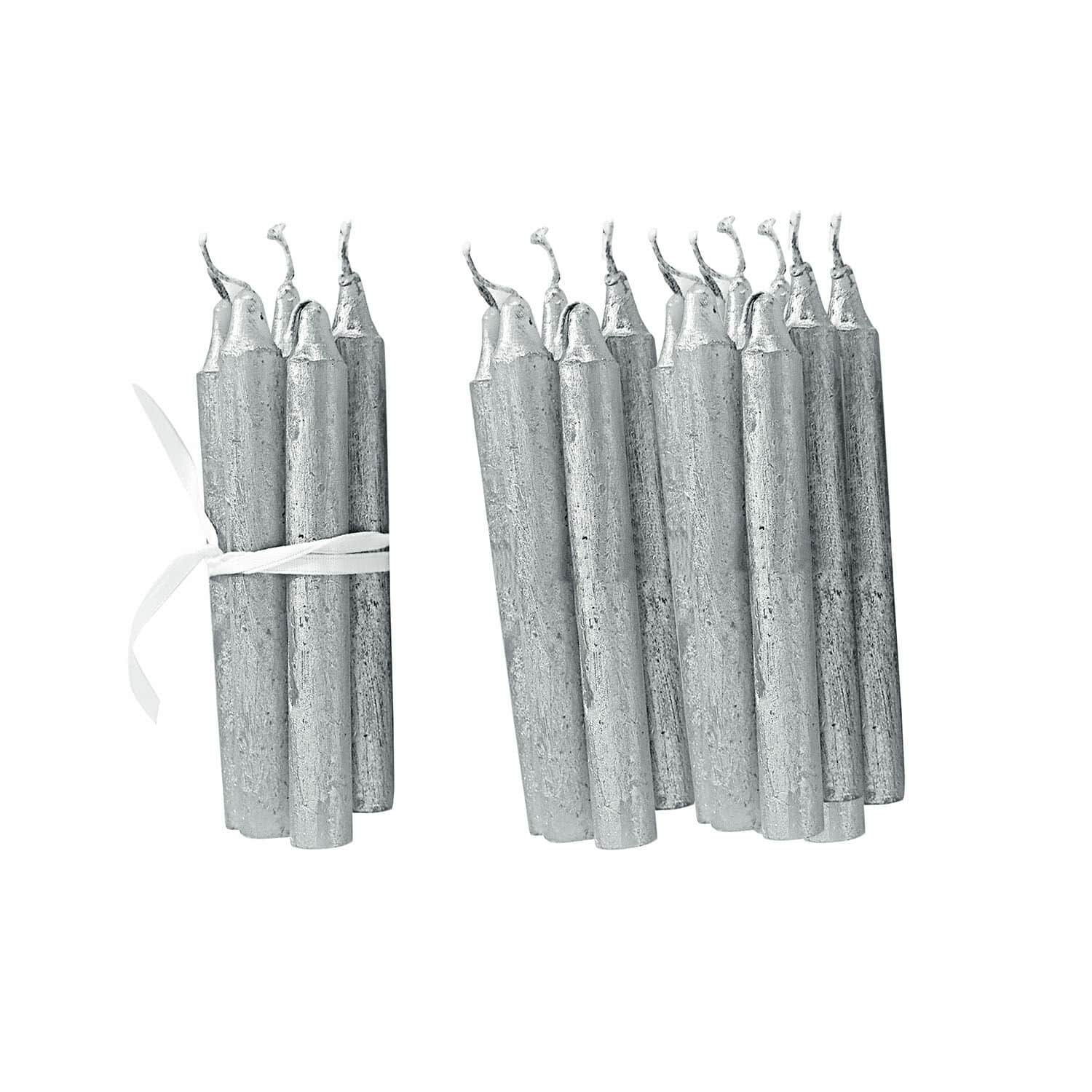 Lot de 20 bougies Noufa Lot de bougies de table argentées en cire, décoration élégante pour la maison et les fêtes
