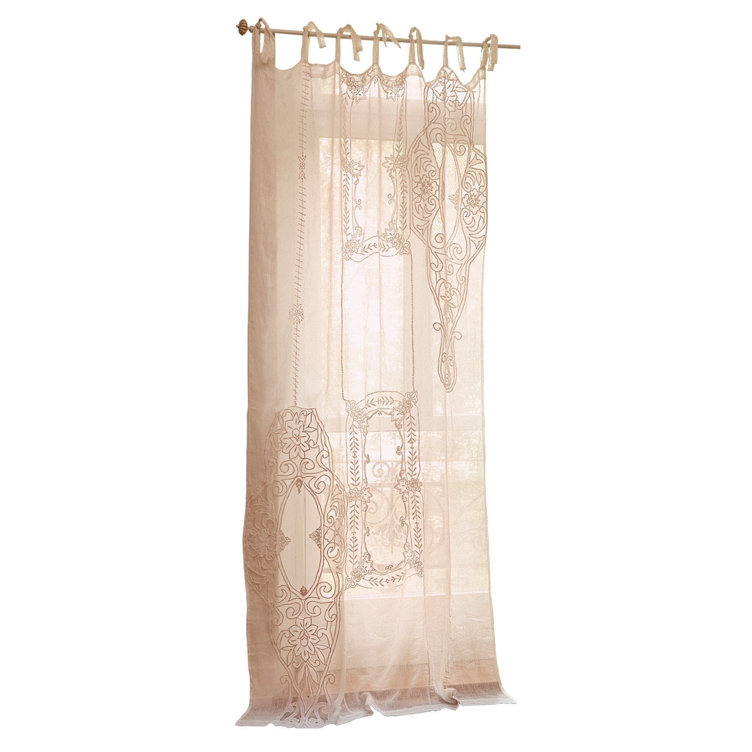 Voilage Plénise Voilage beige avec motif brodé, tissu léger décoratif pour salon ou chambre