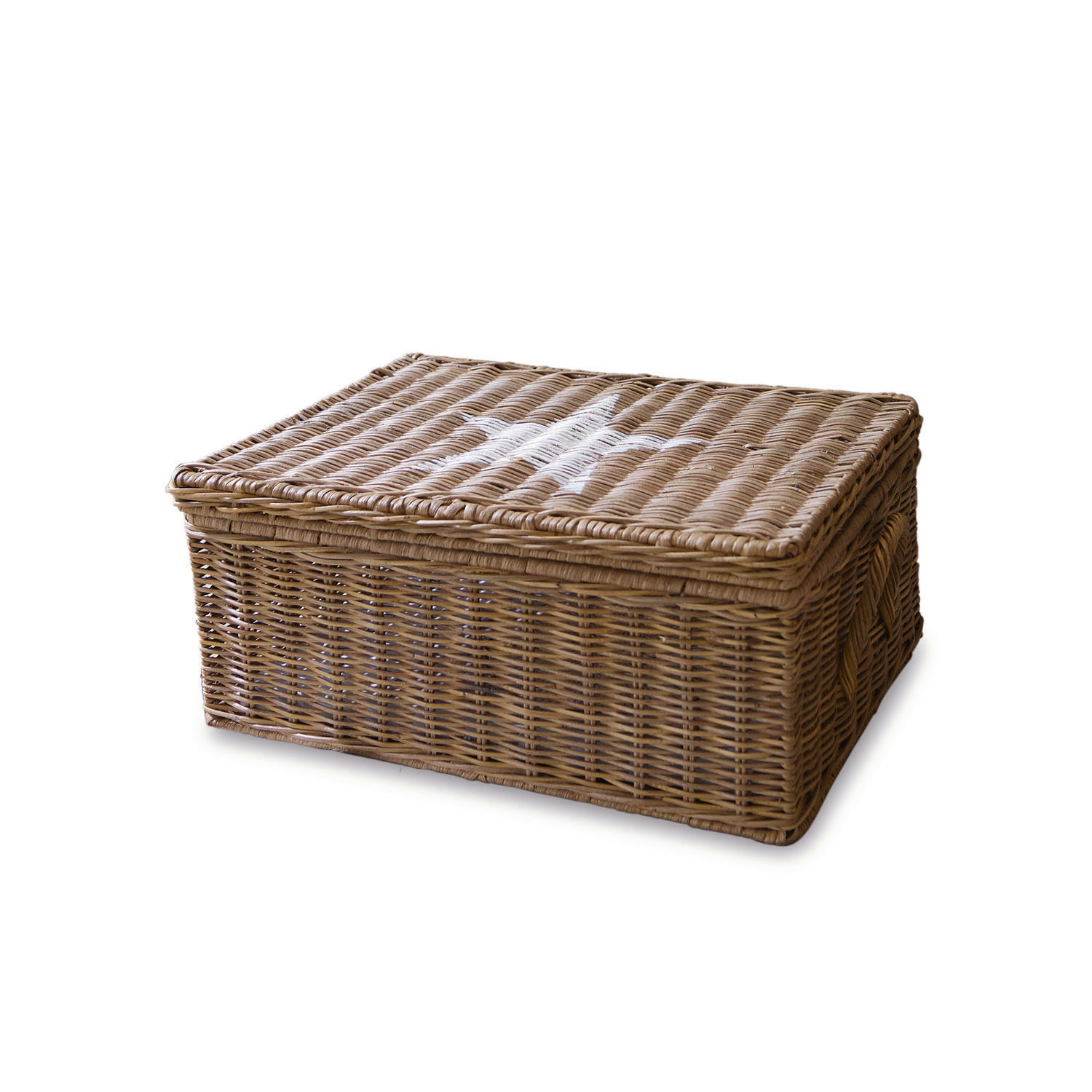 Boîte Carcans Boîte rectangulaire en rotin naturel avec étoile blanche sur le couvercle, panier de rangement décoratif