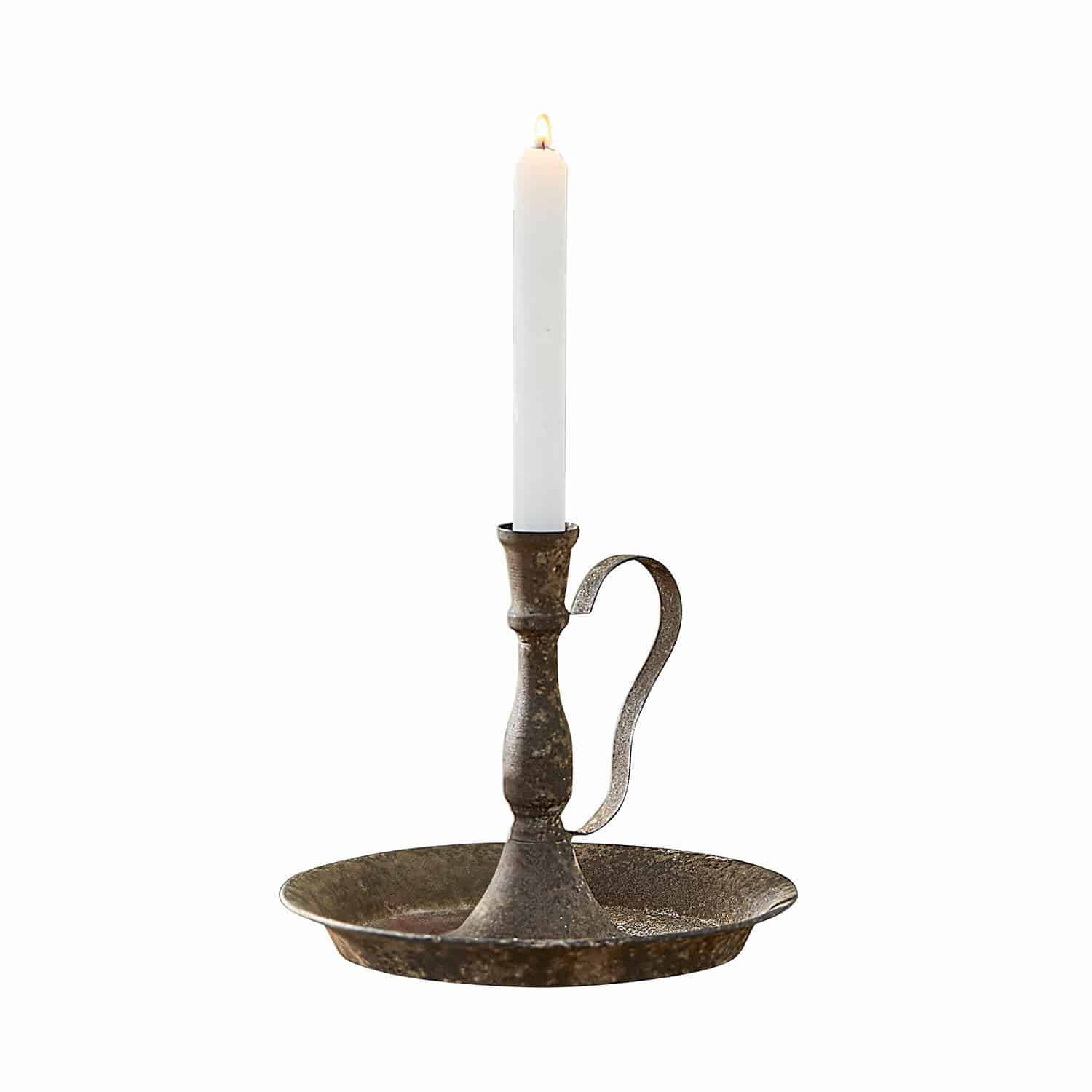 Bougeoir Plixora Chandelier en métal rouillé avec poignée et bougie blanche, décoration intérieure vintage