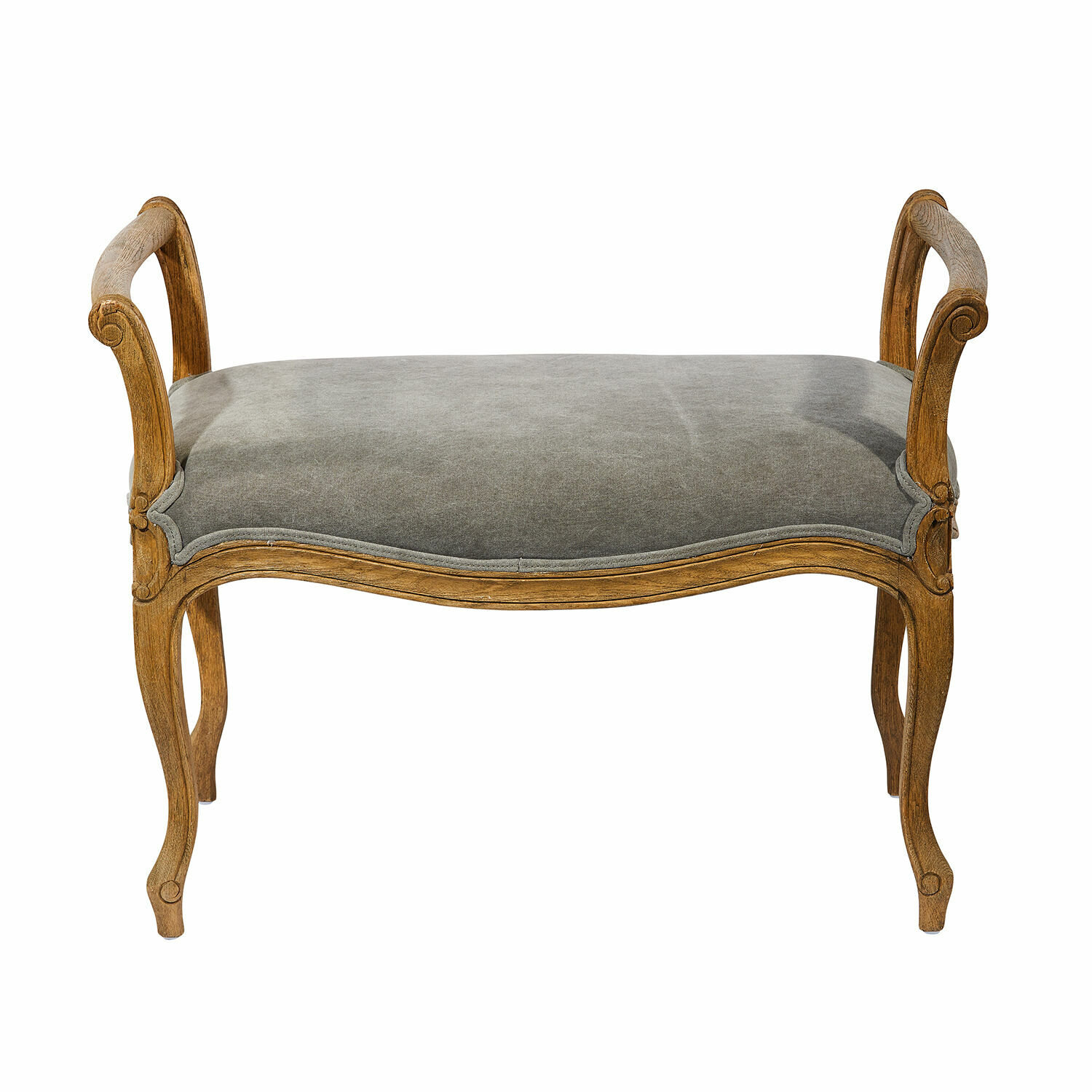 crème/marron vieilli Banc Pierremont avec assise en velours crème et bois brun antique pour salon élégant