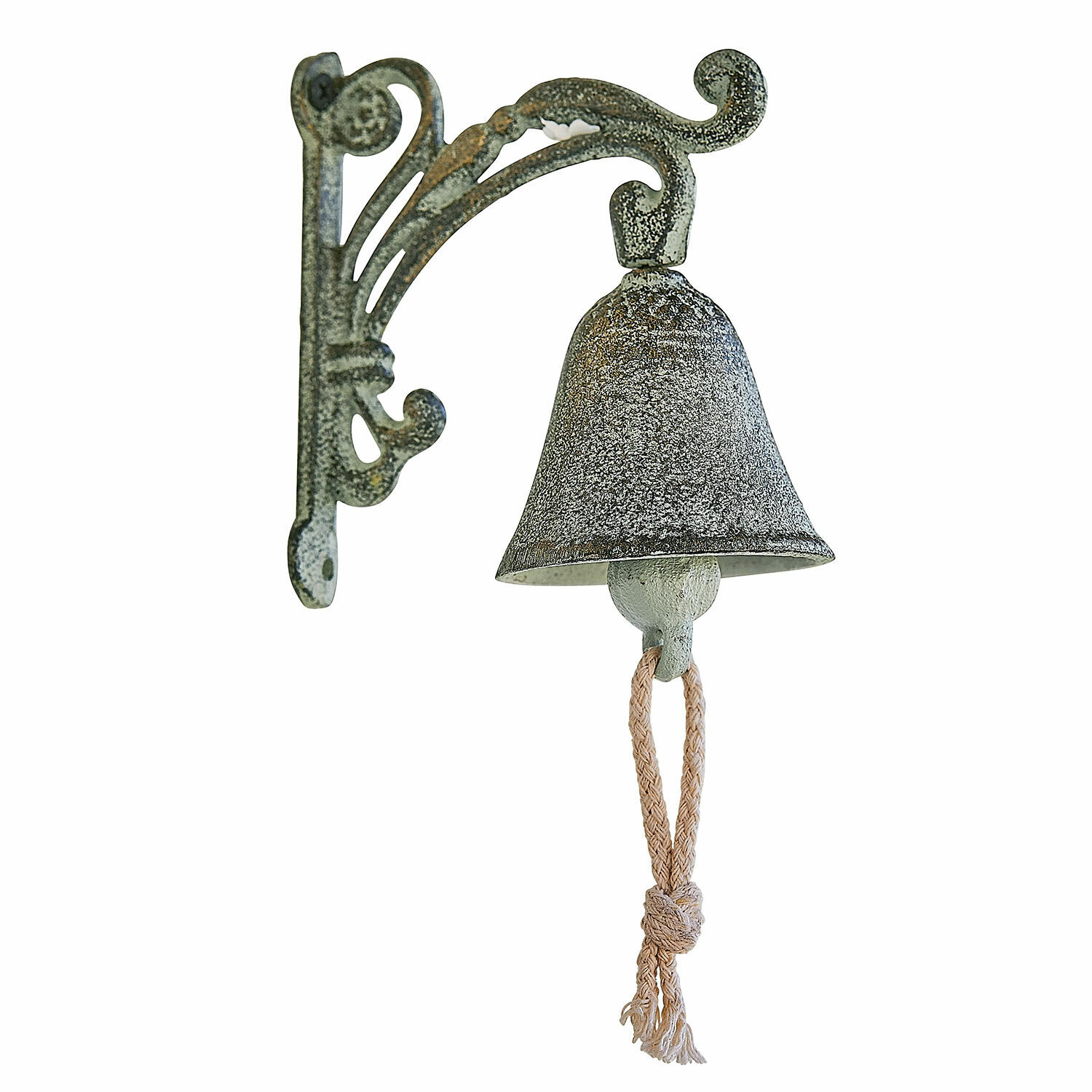 Cloche Palerina Cloche murale en métal style vintage avec finition vert-gris et cordelette pour sonnerie