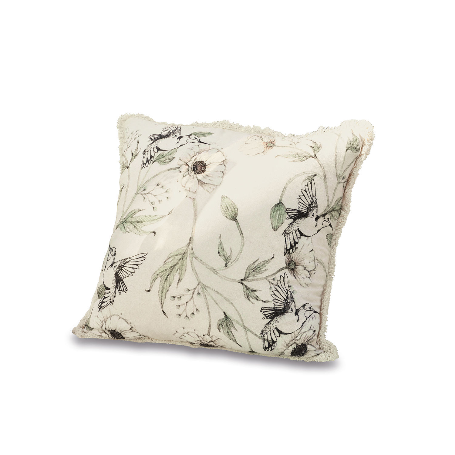 Housse de coussin Byrne Coussin décoratif en coton crème avec imprimé oiseaux et fleurs, idéal pour salon élégant