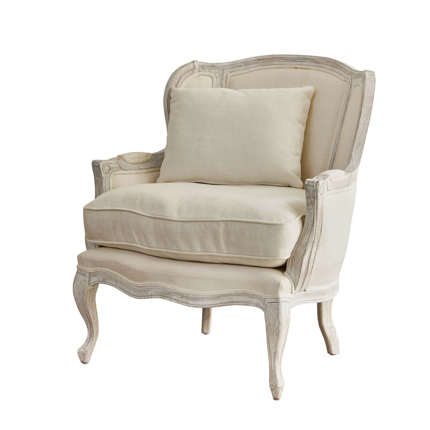 Fauteuil Kingswinford Fauteuil classique en bois clair et tissu crème, siège confortable pour salon élégant