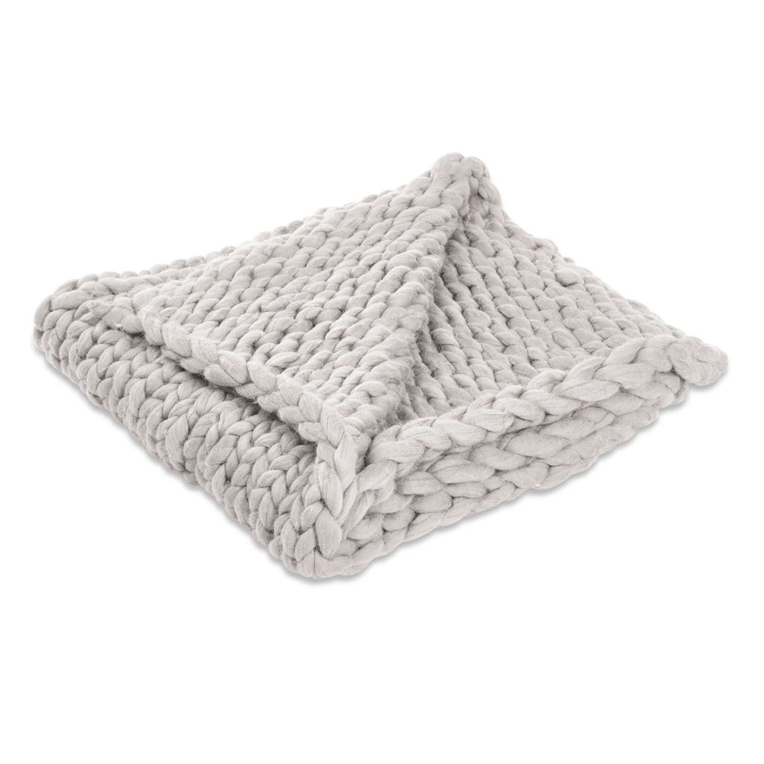 Plaid Reidous Plaid épais gris clair en grosse maille douce, parfait pour une décoration intérieure chaleureuse