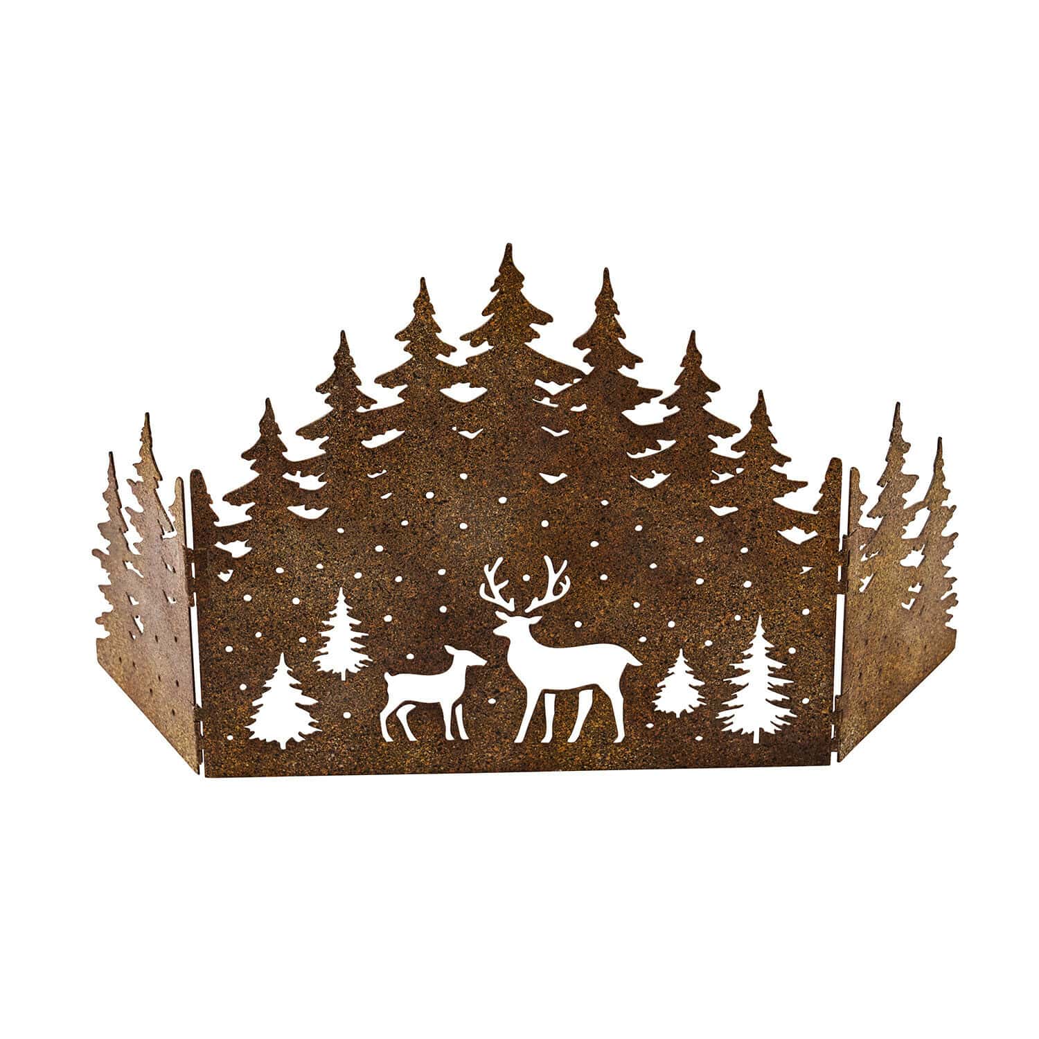 Paravent décoratif Solenda Panneau décoratif en métal rouillé avec motif forêt et cerfs, décoration intérieure et de Noël rustique