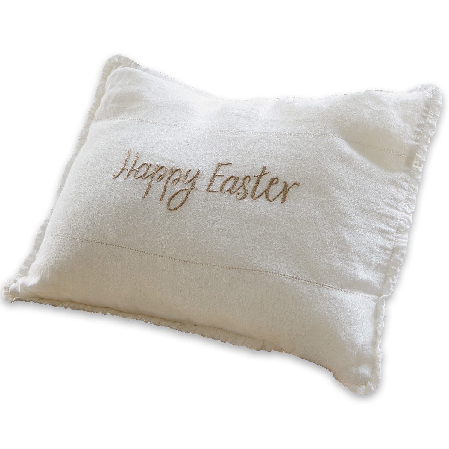 Coussin Happy Easter Coussin décoratif en lin blanc avec broderie Happy Easter, décoration de Pâques élégante
