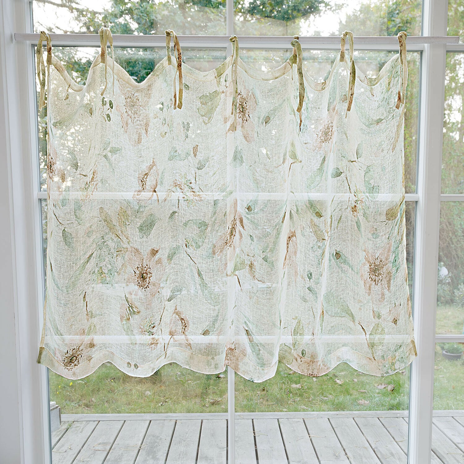 Brise-bise Aurélines Voilage transparent à motif floral doux aux couleurs pastel suspendu à la fenêtre