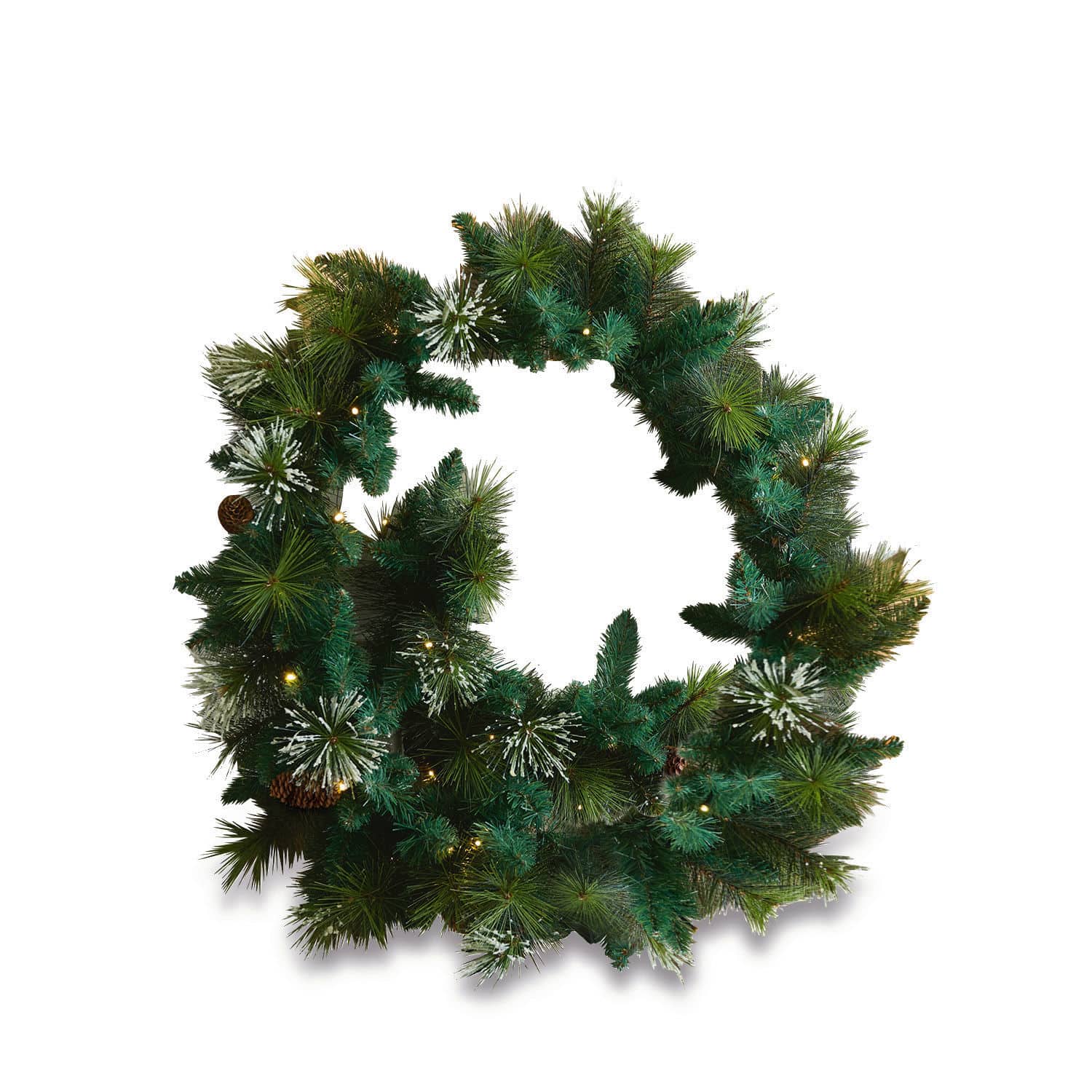 Guirlande LED Derval Couronne de Noël verte en branches de sapin avec effet neige et lumières LED décoratives