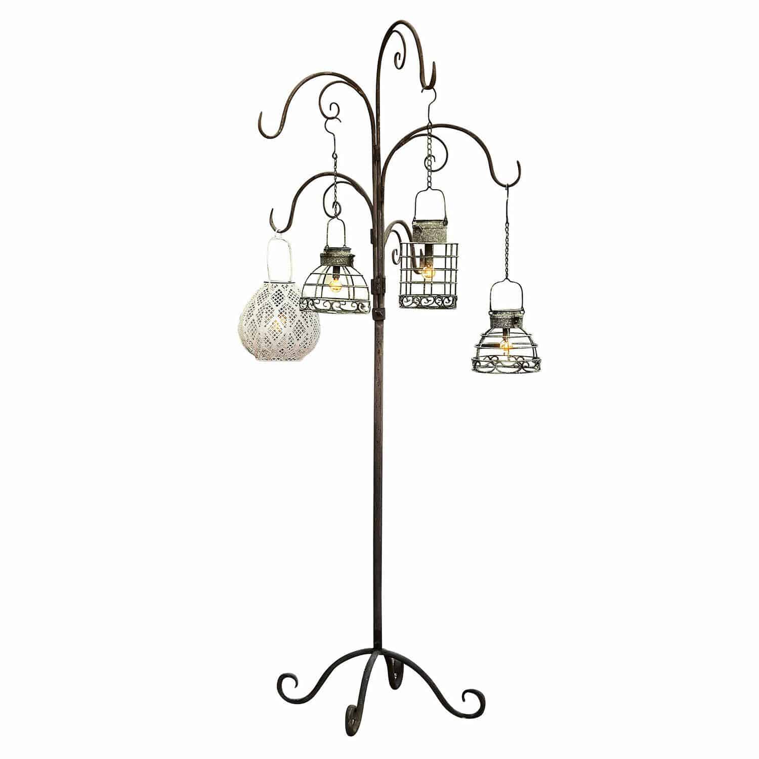 Support Merisette Support en métal avec quatre lanternes suspendues style vintage pour décoration intérieure et jardin