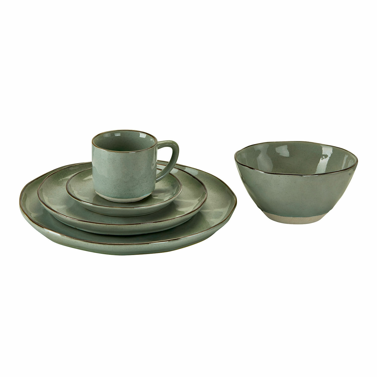 vert Service de vaisselle vert Biarritz en céramique 30 pièces avec assiettes et tasse