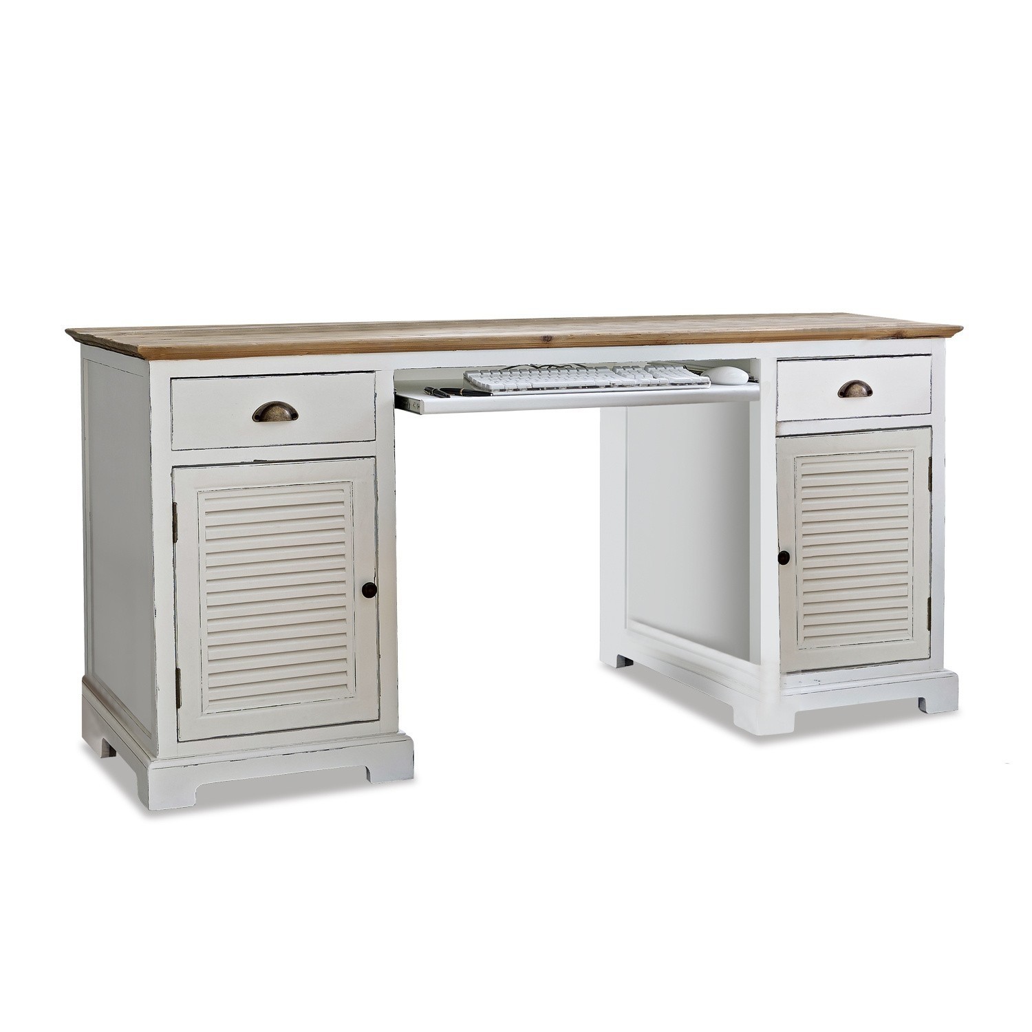 Bureau Belleplain Bureau en bois blanc avec plateau naturel et tiroirs, idéal pour un espace de travail à domicile
