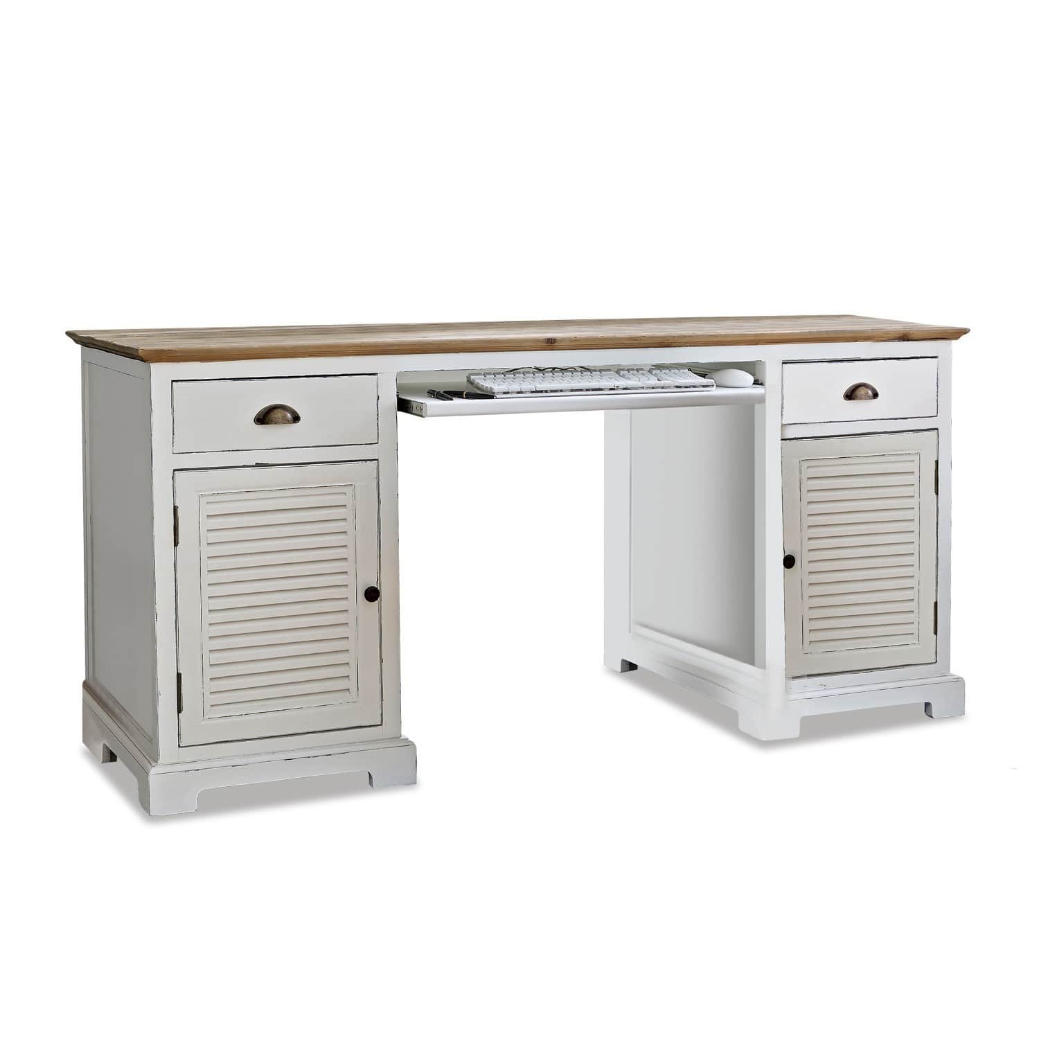 Bureau Belleplain Bureau en bois blanc avec plateau naturel et tiroirs, idéal pour un espace de travail à domicile