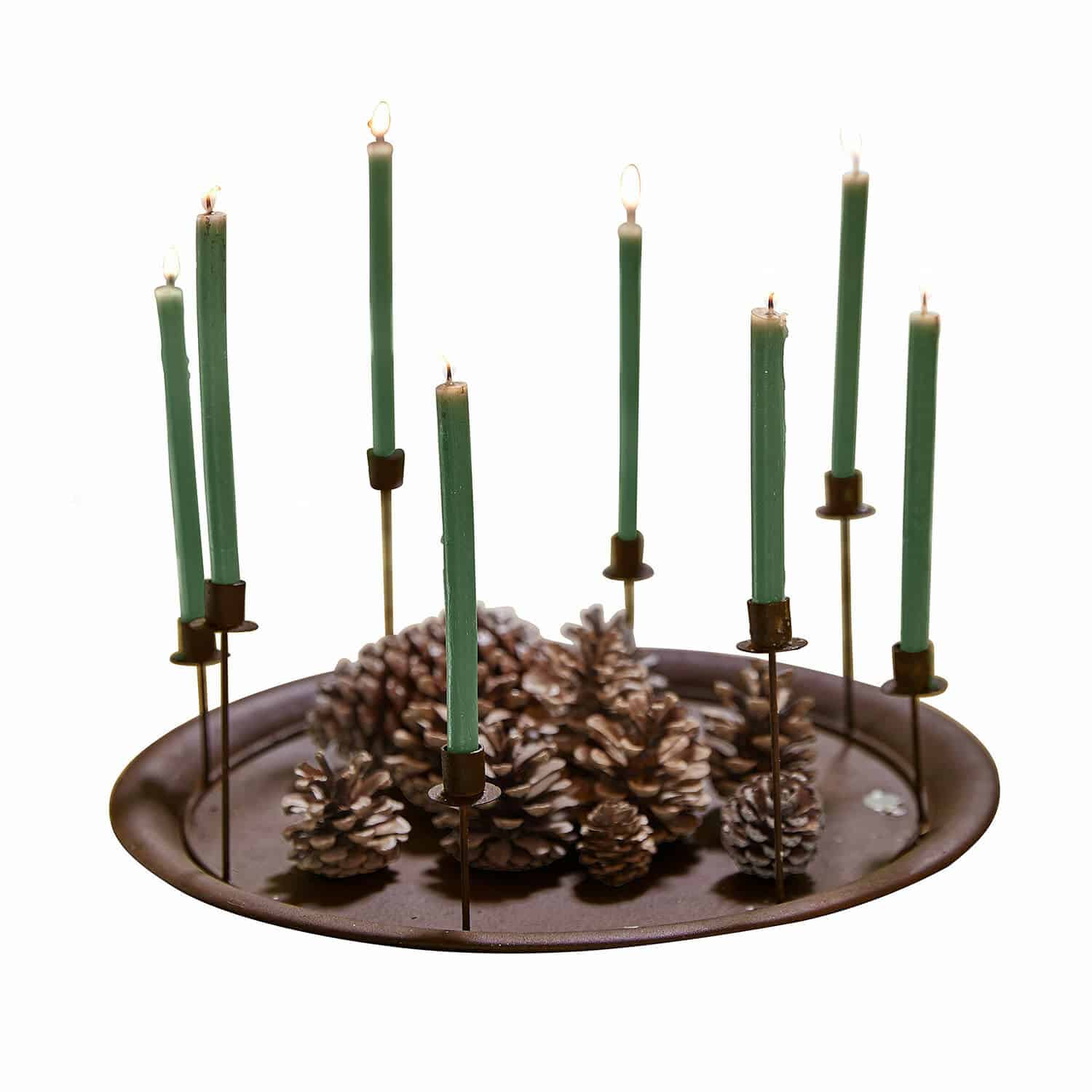 Plateau à bougies Ophéline Plateau en métal avec bougies vertes et pommes de pin, décoration de table festive