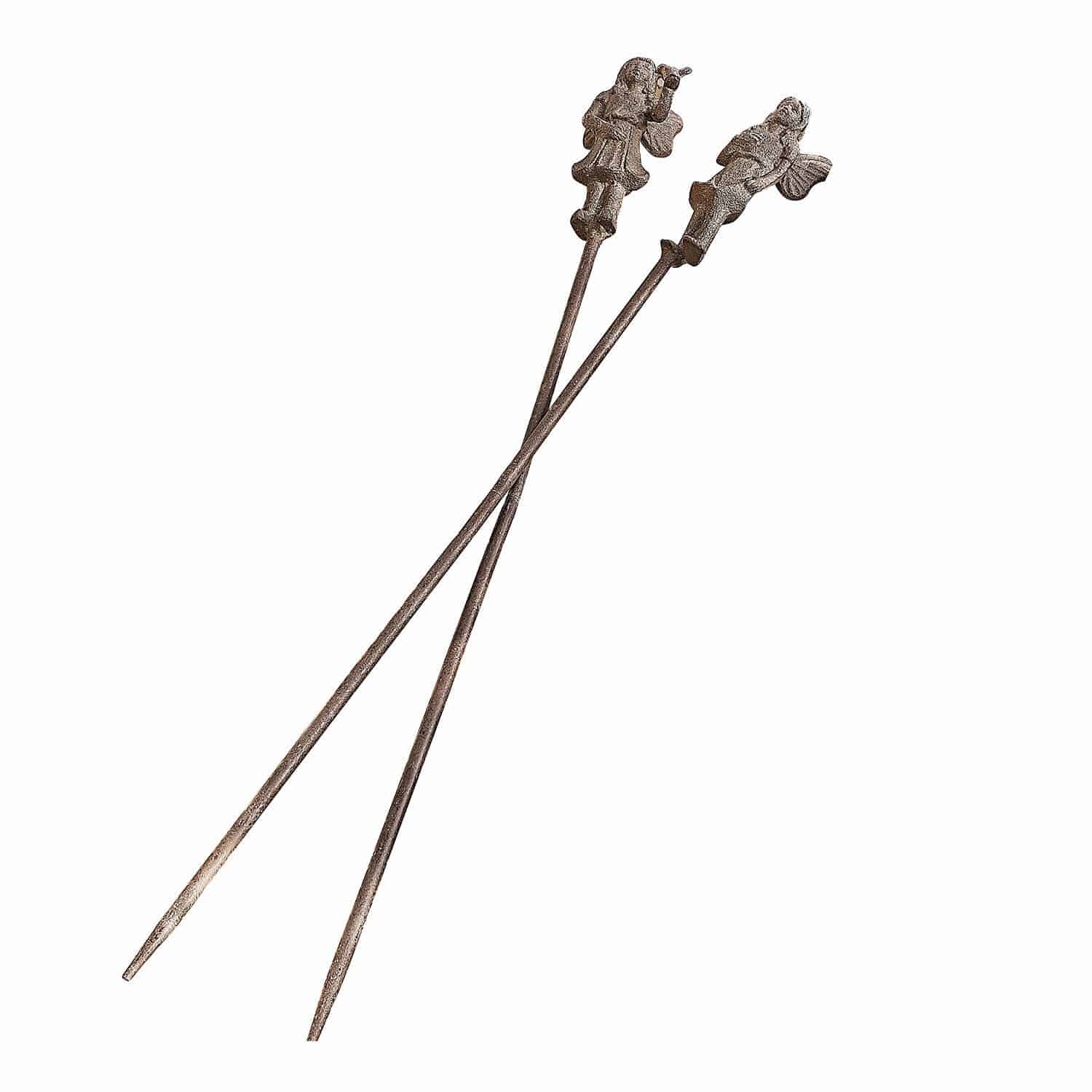 Lot de 2 piques de jardin Papille Deux tiges décoratives en métal brun avec figurines d'anges, décoration de jardin élégante