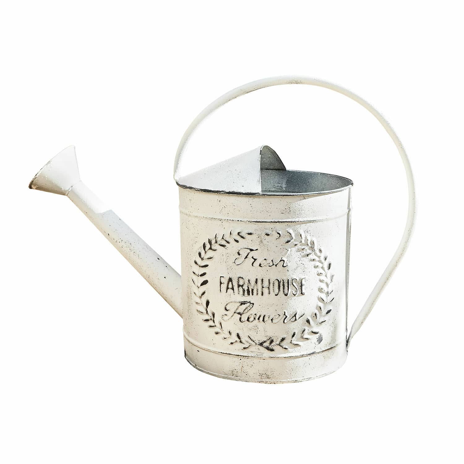 Arrosoir Farmhouse Arrosoir en métal blanc avec inscription Fresh Farmhouse Flowers pour jardinage rustique