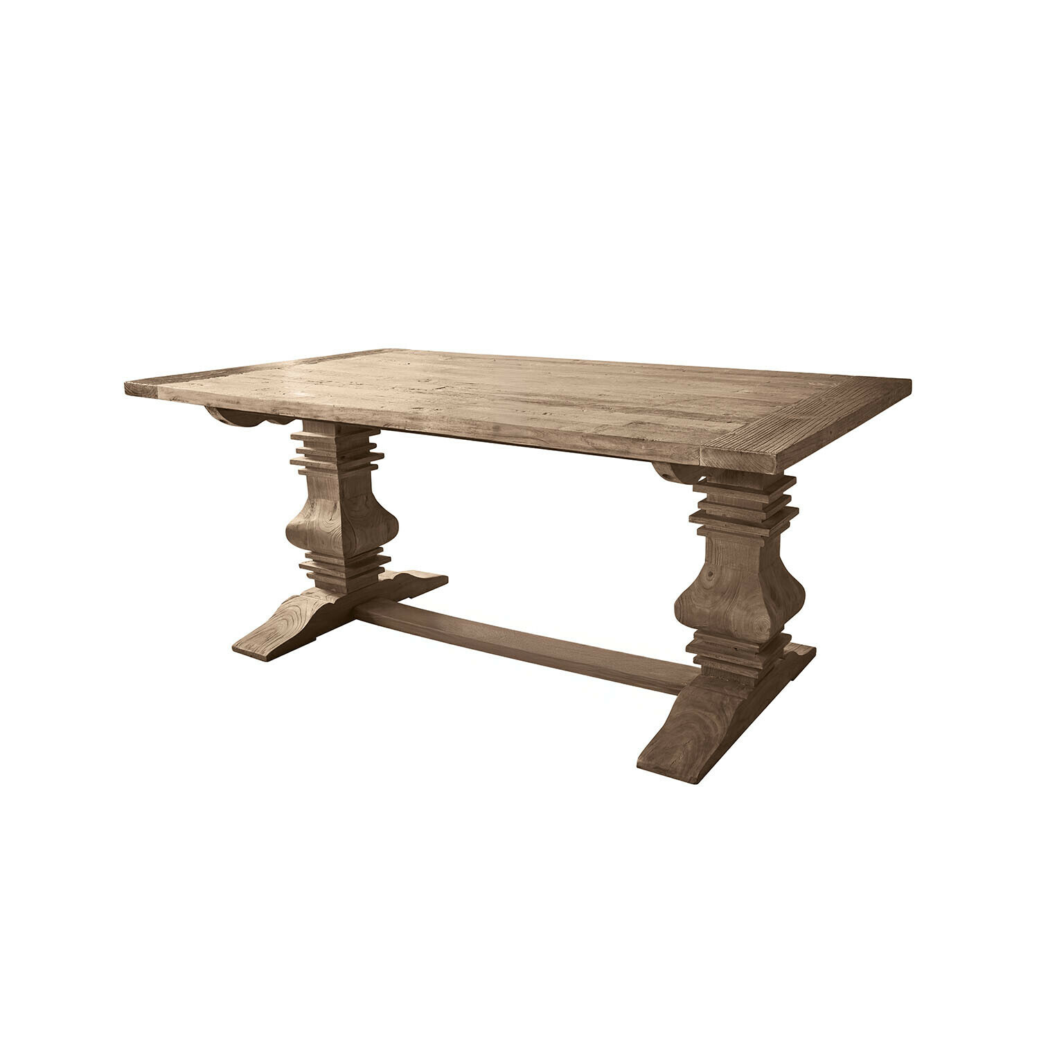Table Cain Table rustique en bois naturel avec pieds sculptés, idéale pour salle à manger chaleureuse
