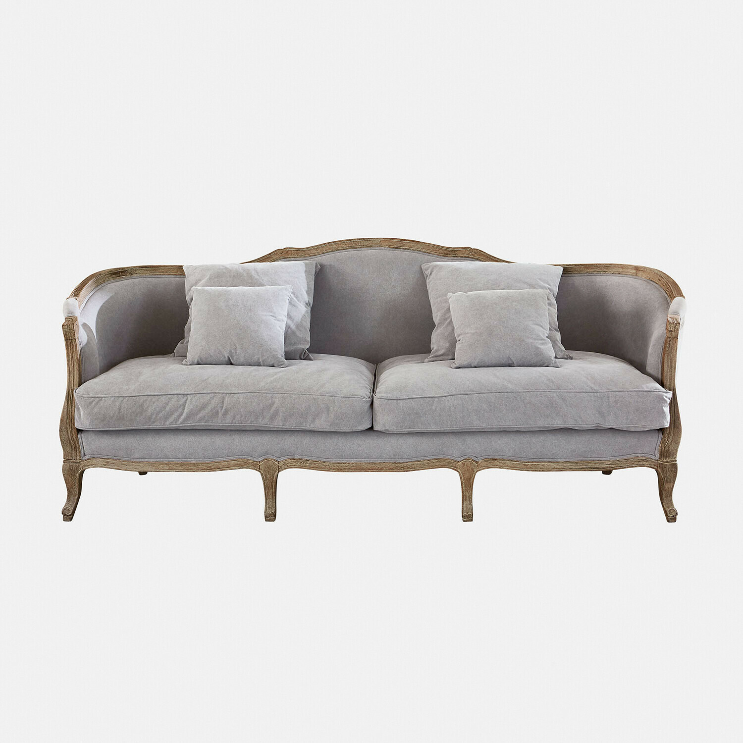 Canapé Monneville Canapé vintage en tissu gris avec cadre en bois, meuble confortable pour salon