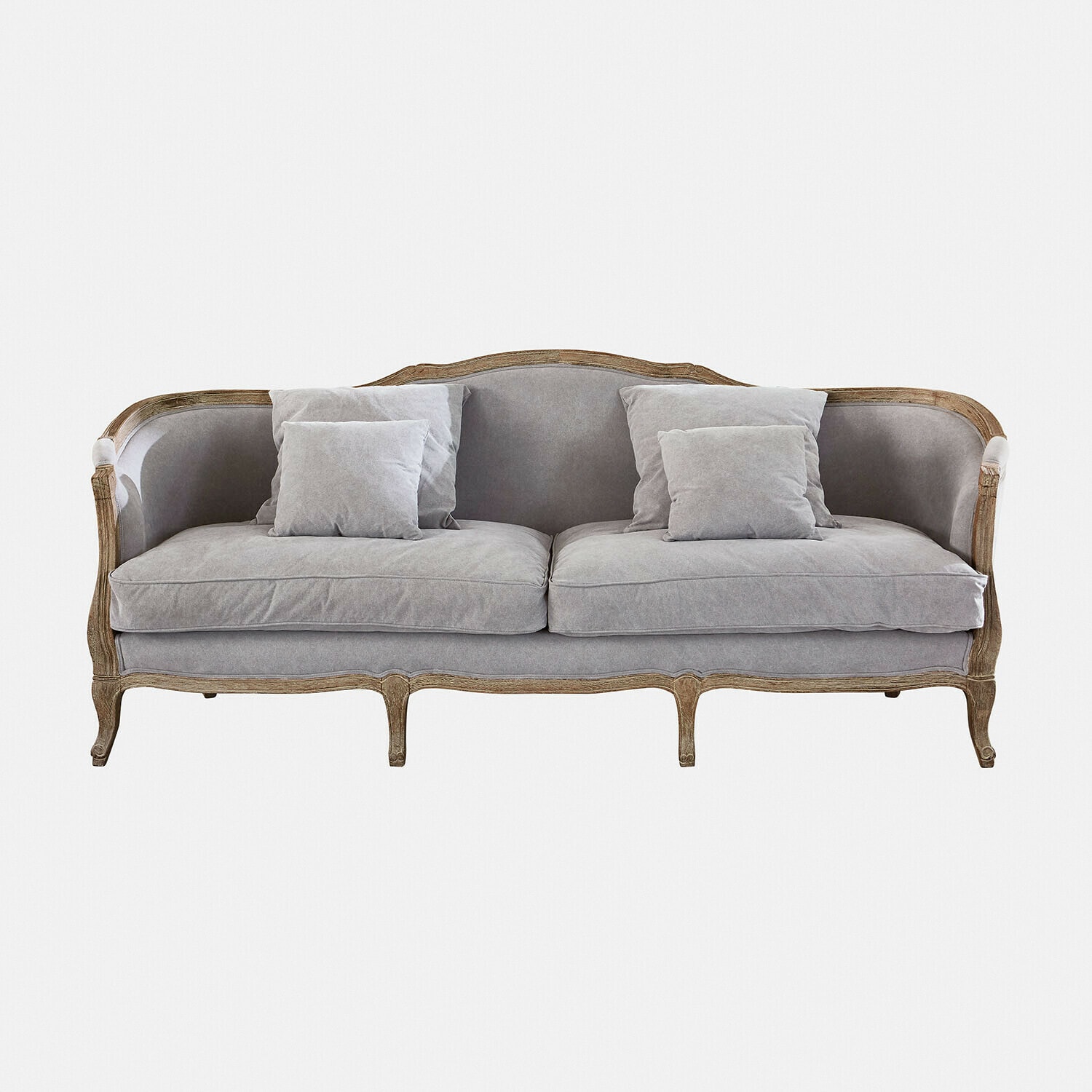 Canapé Monneville Canapé vintage en tissu gris avec cadre en bois, meuble confortable pour salon