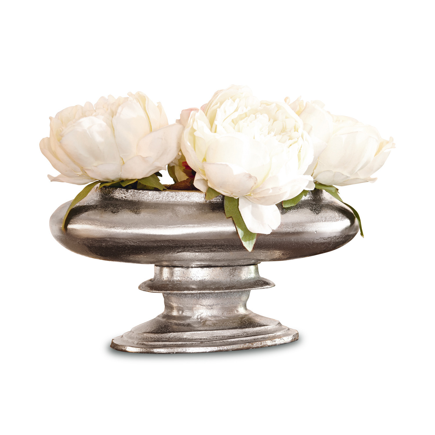 Vase Loyère Coupe décorative en métal argenté avec fleurs blanches pour décoration intérieure