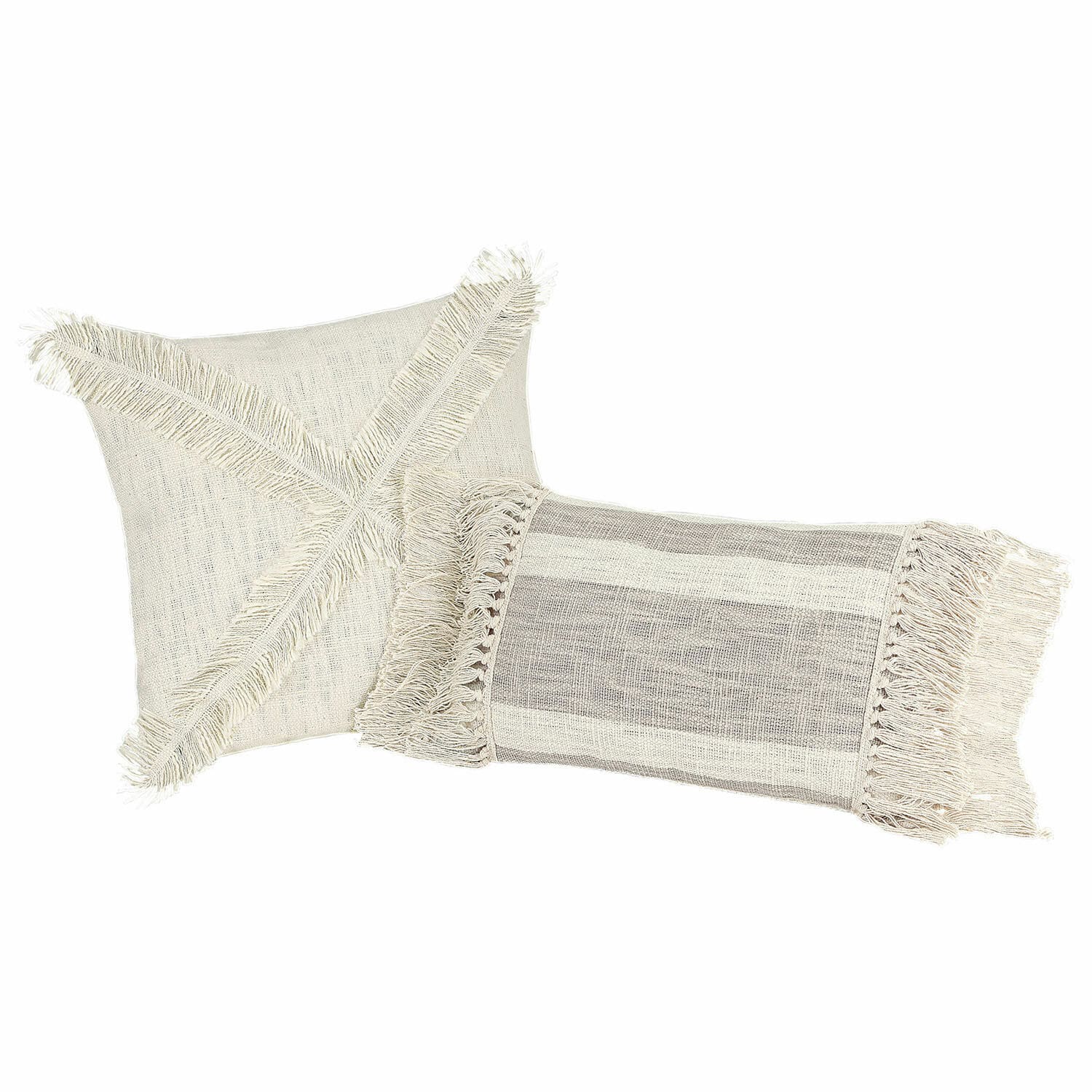 Lot de 2 housses de coussins Freya Ensemble de deux coussins décoratifs en coton crème avec franges, style bohème