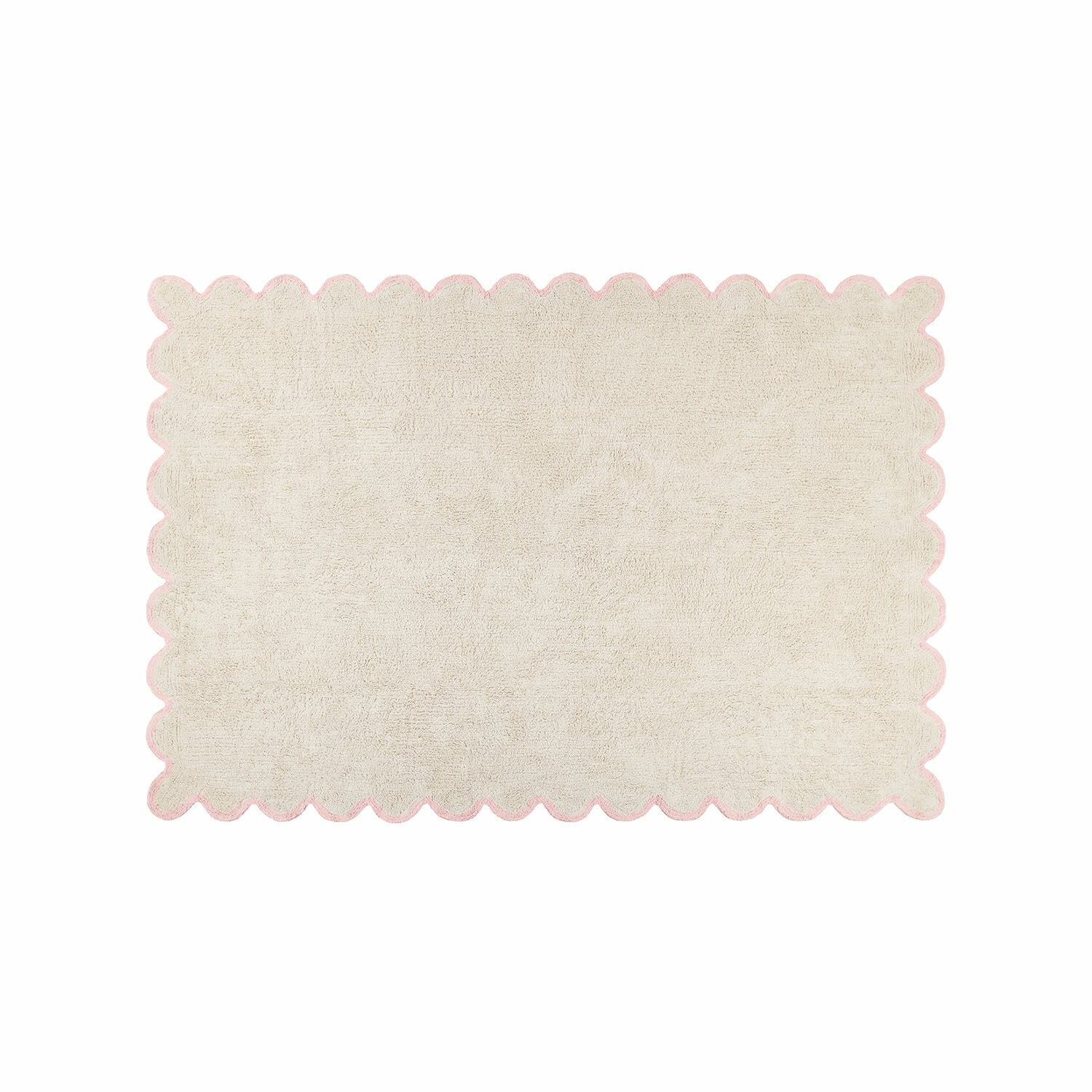 Tapis Fenvara Tapis doux en coton crème avec bordure ondulée rose, idéal pour la décoration intérieure et salle de bain