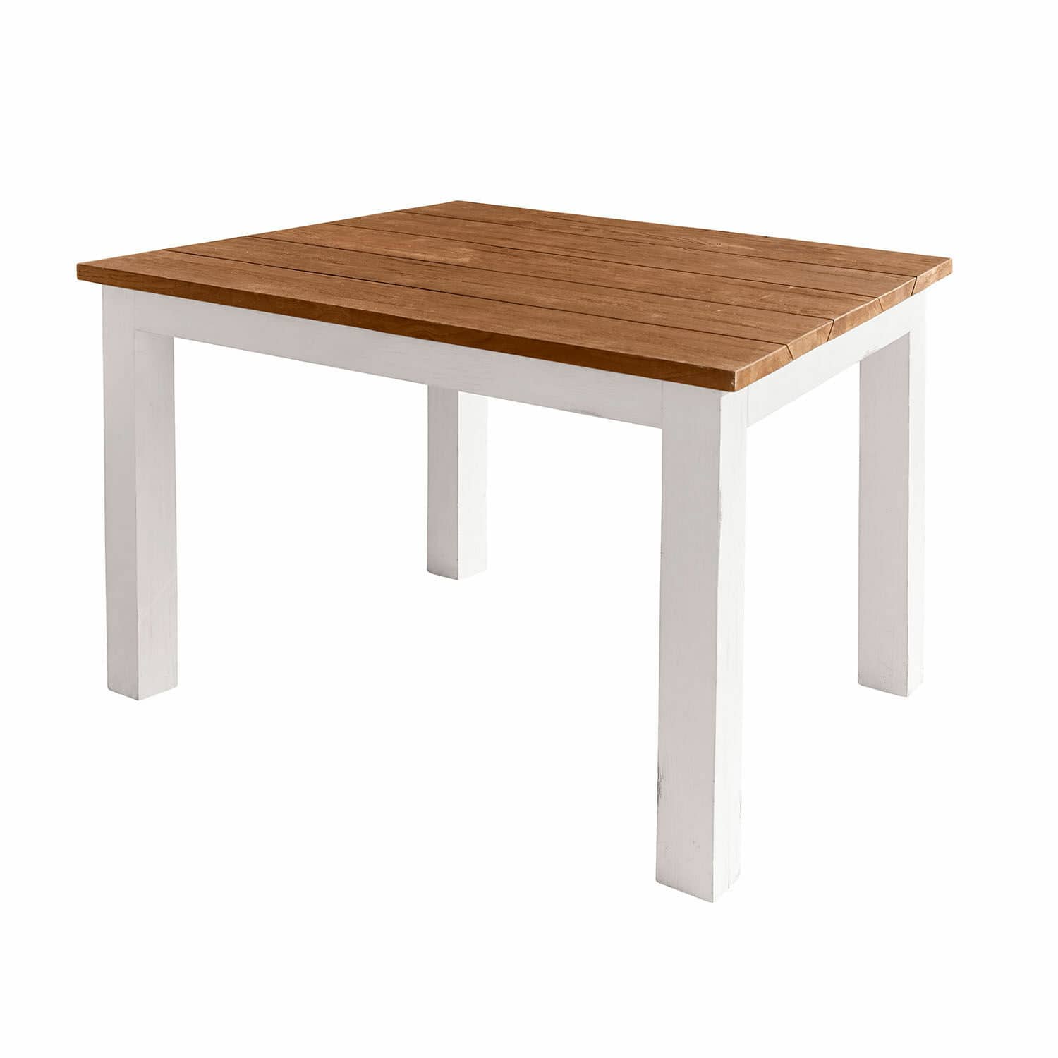 Table Kirkdale Table avec plateau en bois naturel et pieds blancs, meuble de salle à manger ou salon